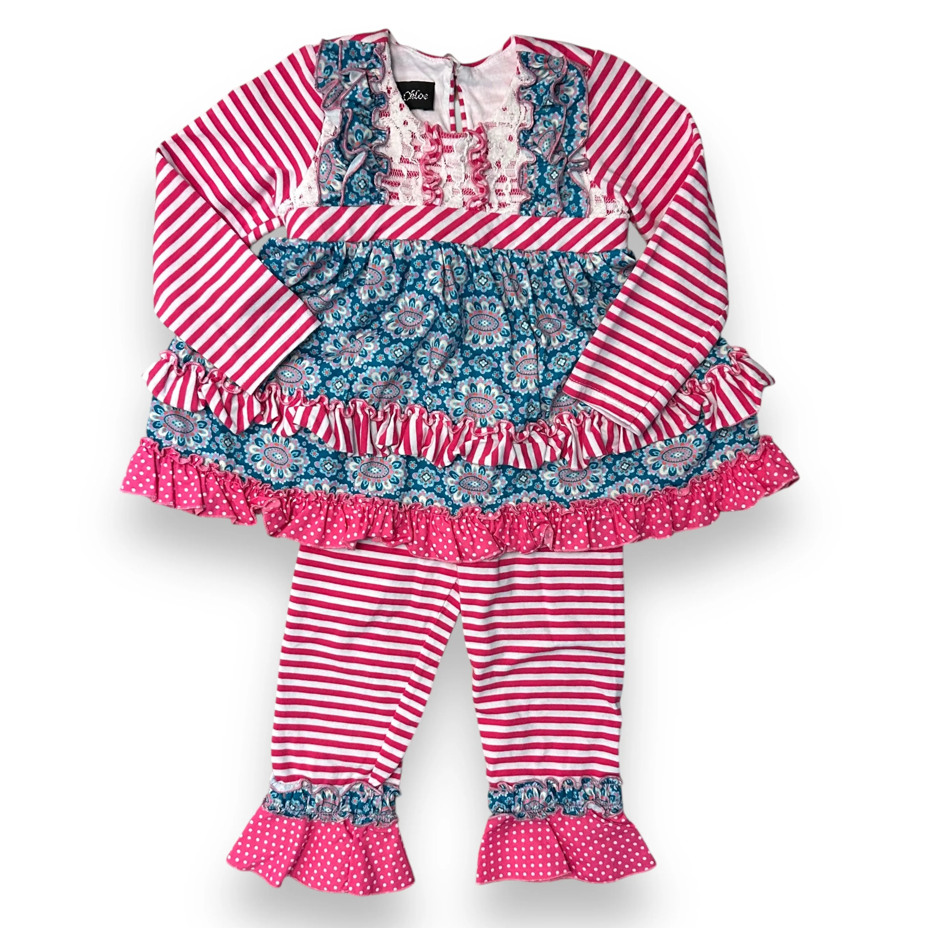 Girls Isobella & Chloe Size 2T Pink & Teal Ruffled Boutique Outfit