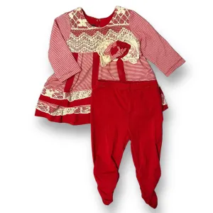 Girls Isobella & Chloe Size 3 Months Red & Cream Long Sleeve Lace 2-Pc Outfit