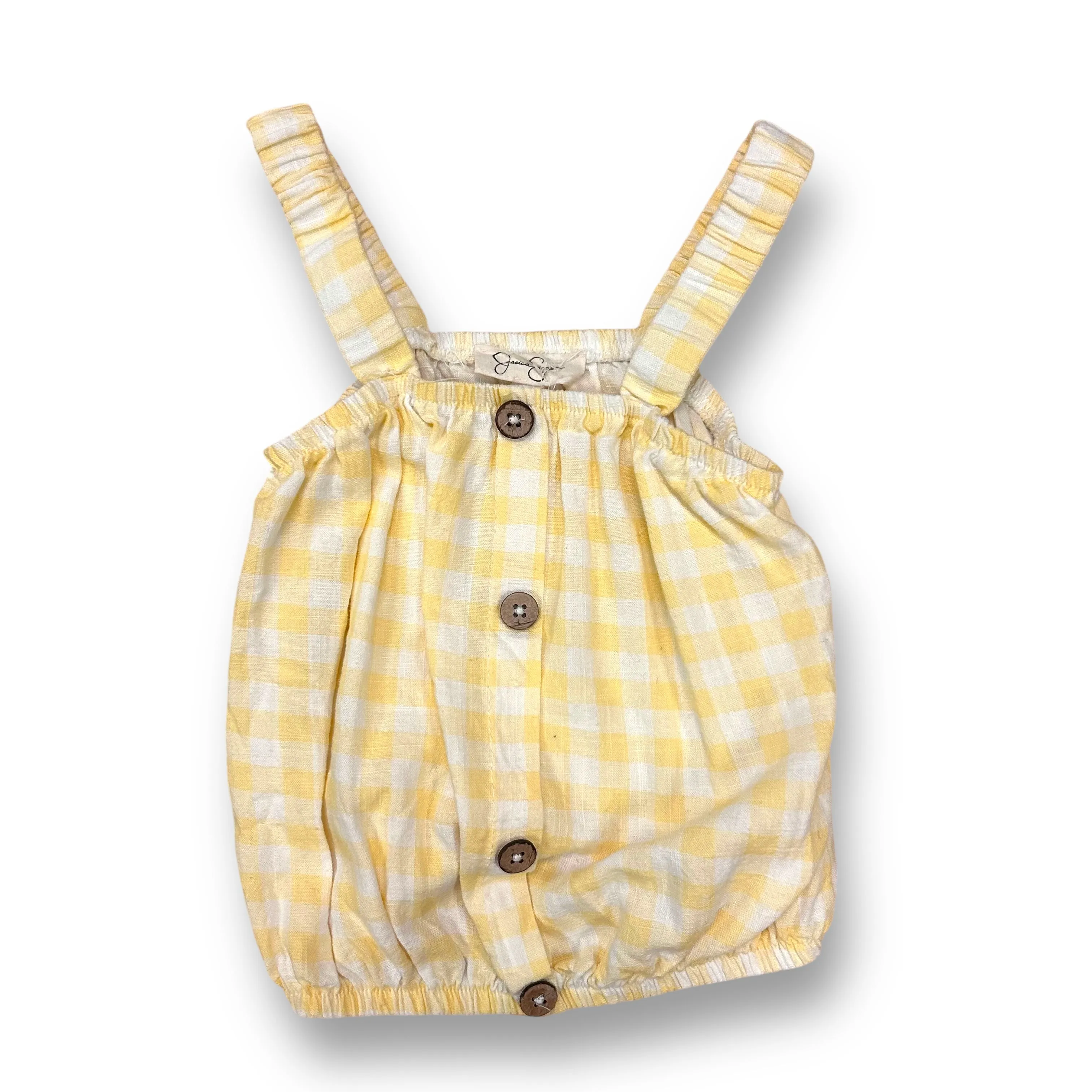 Girls Jessica Simpson Size 6X Yellow & White Checkered Button Accent Crop Top