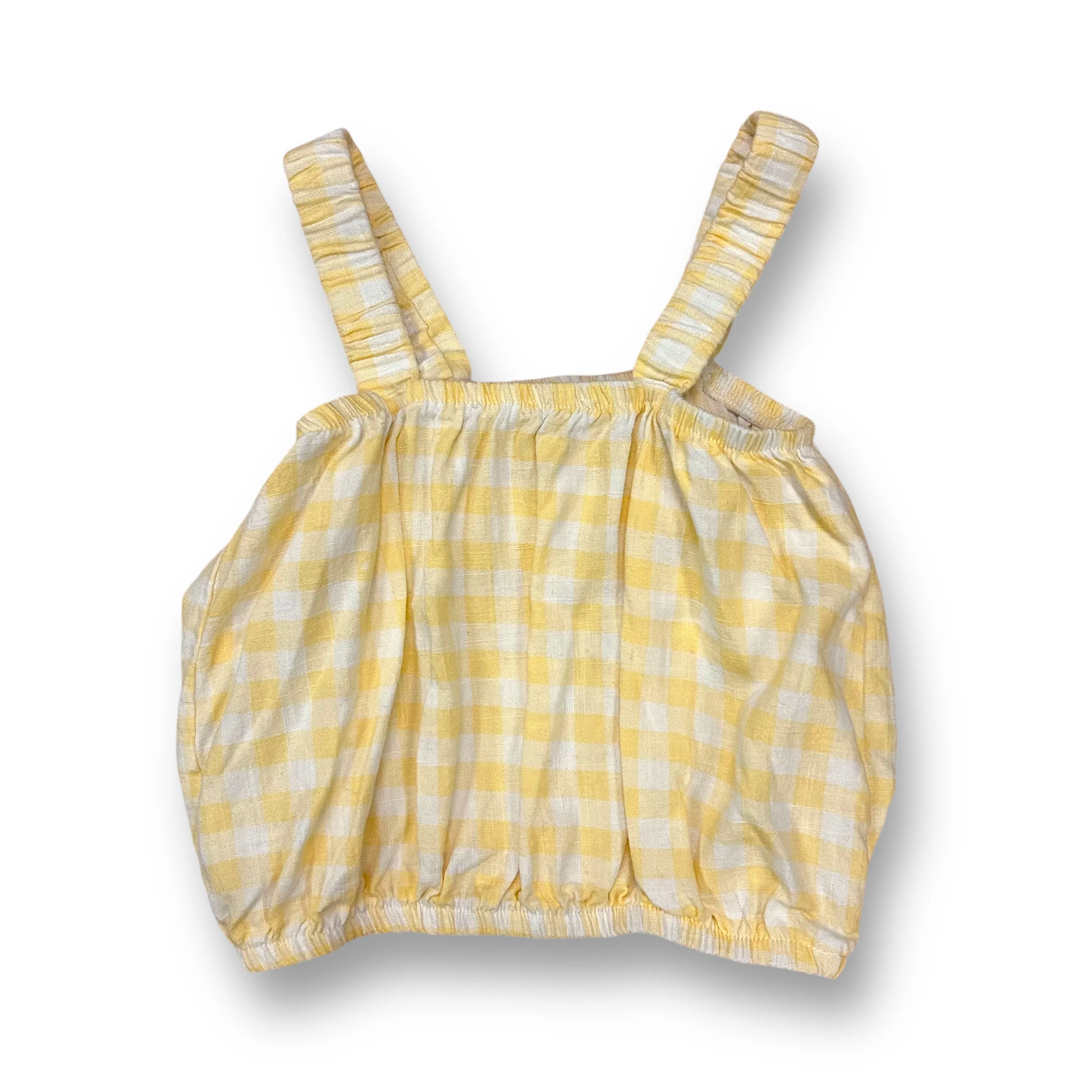 Girls Jessica Simpson Size 6X Yellow & White Checkered Button Accent Crop Top