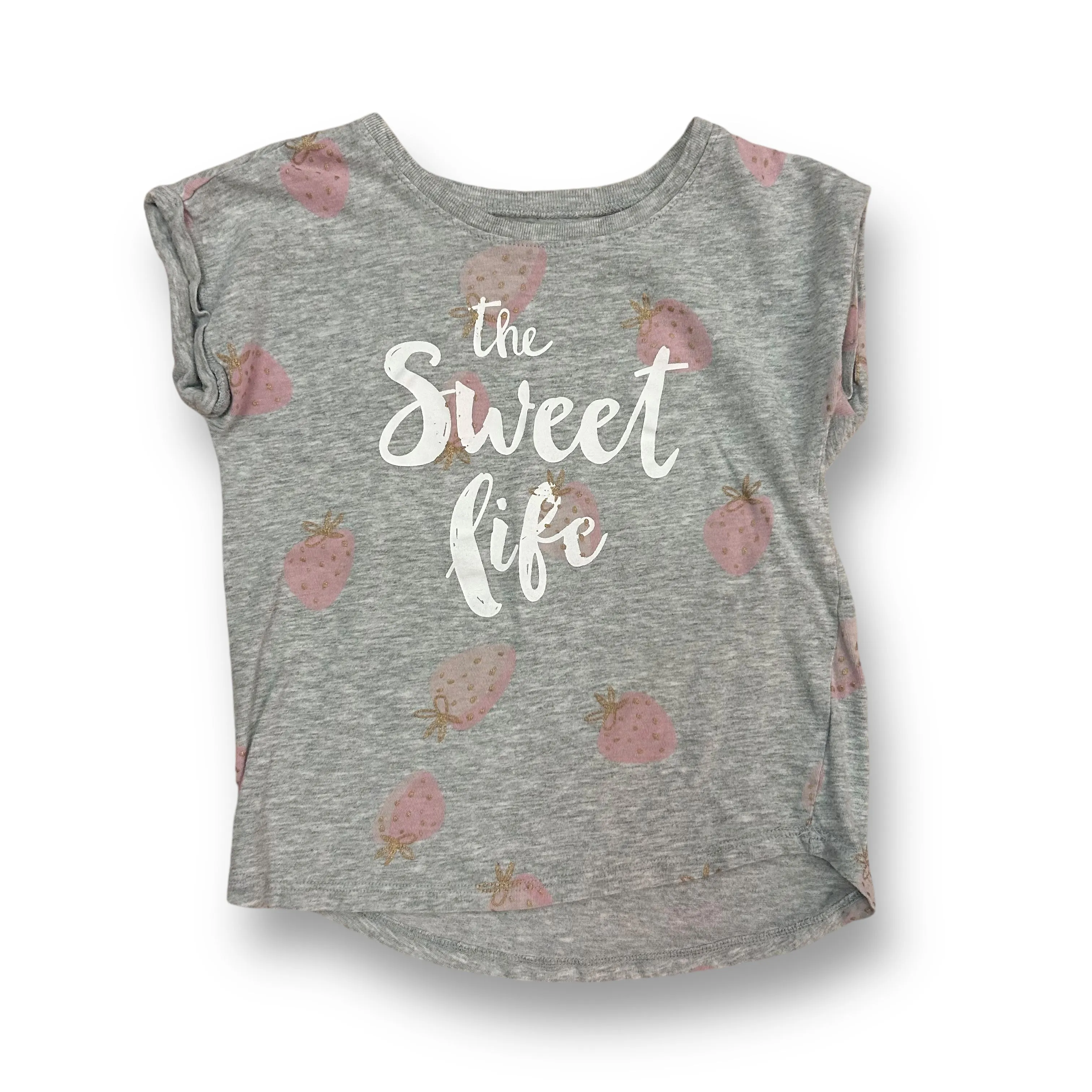 Girls Jumping Beans Size 5 Gray Strawberry Print Softest Tee