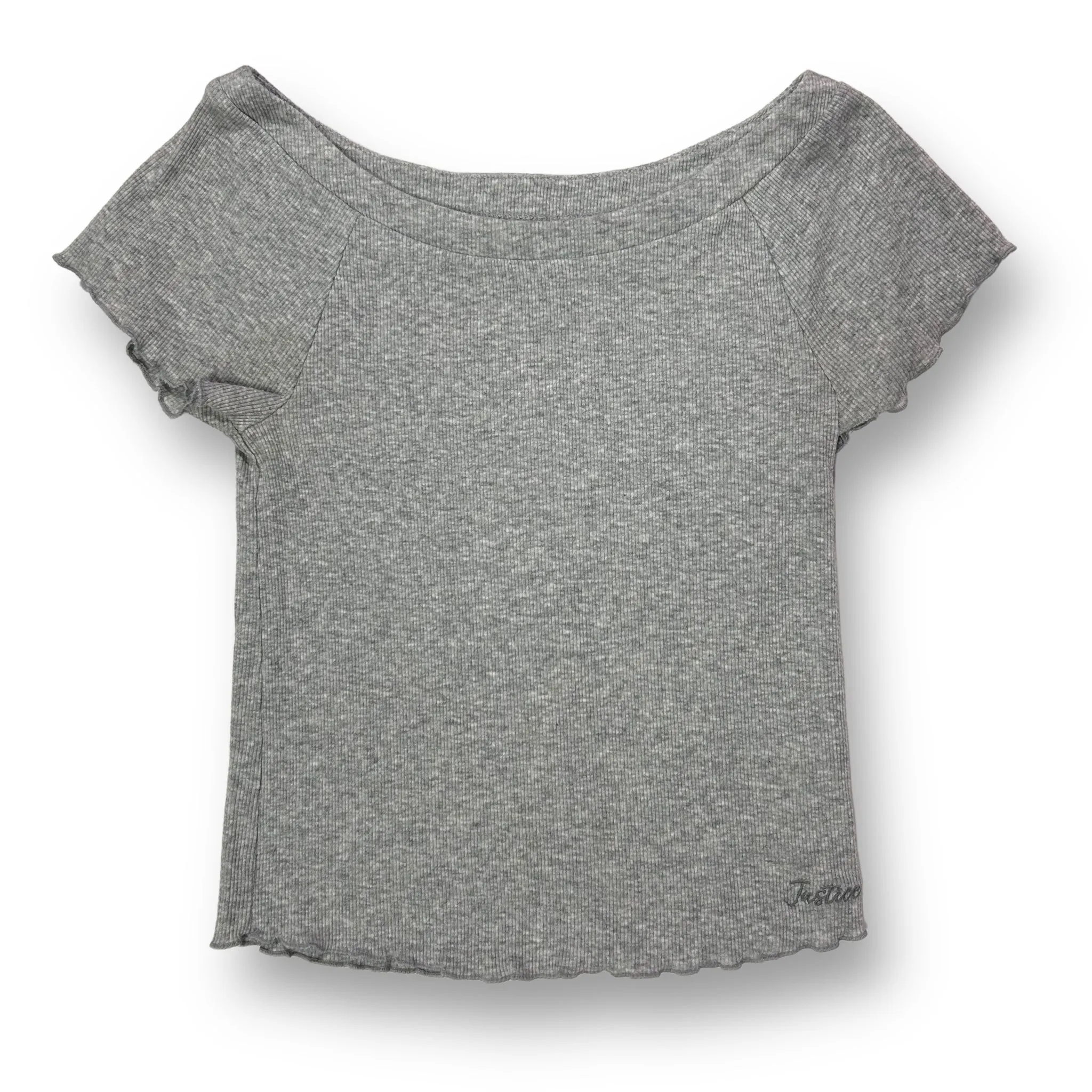 Girls Justice Size 10 Gray Short Sleeve Ribbed Top