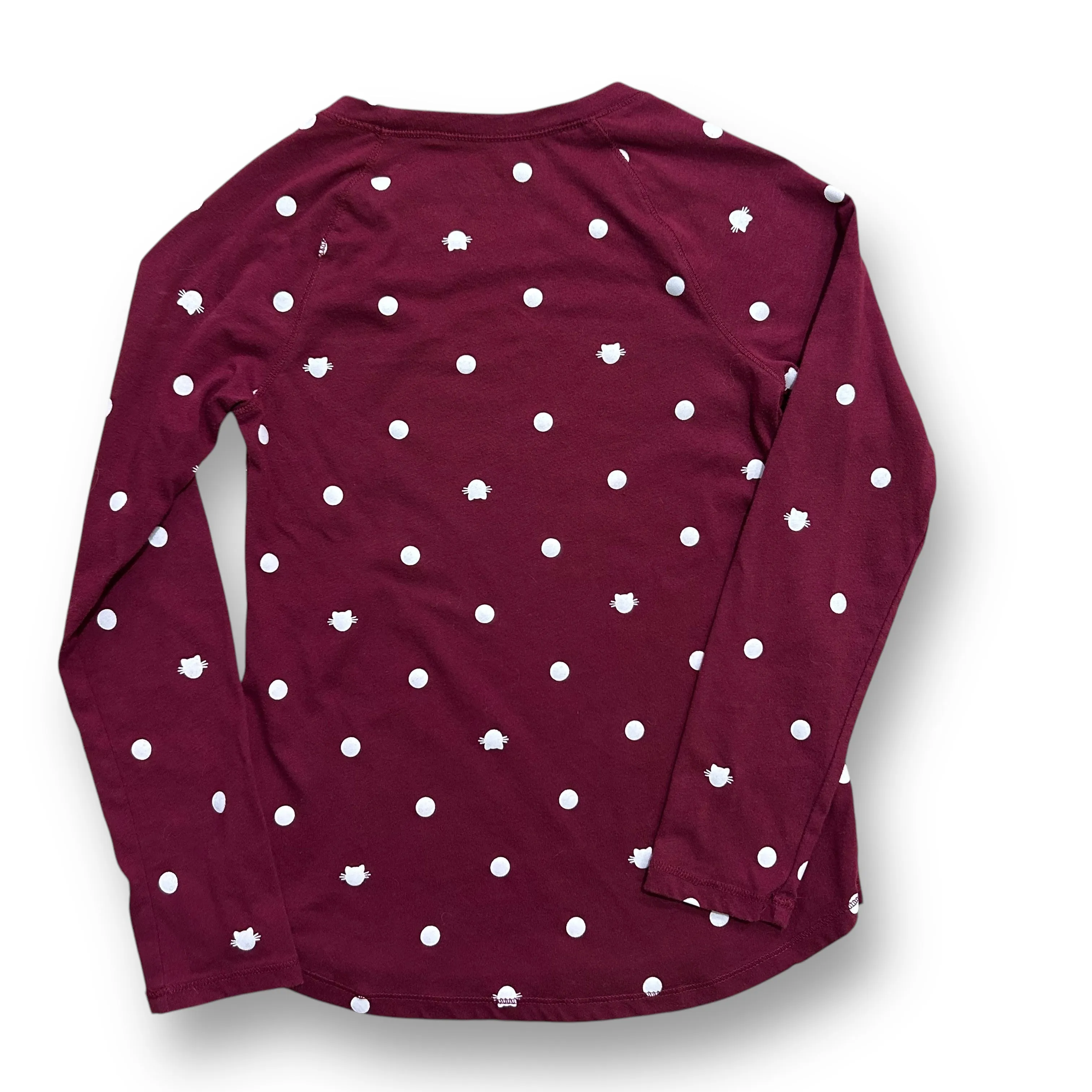 Girls Justice Size 7 Long Sleeve Maroon Kitty Print Top