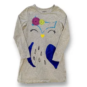 Girls Lands End Size 6X/7 Gray Long Sleeve Owl Dress