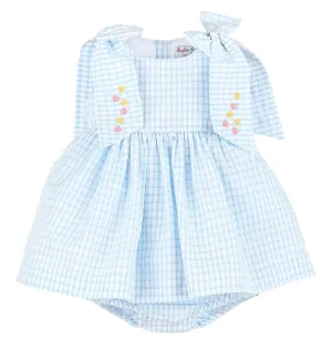 Girls' Lawn Party Bow Dress In Blue Check