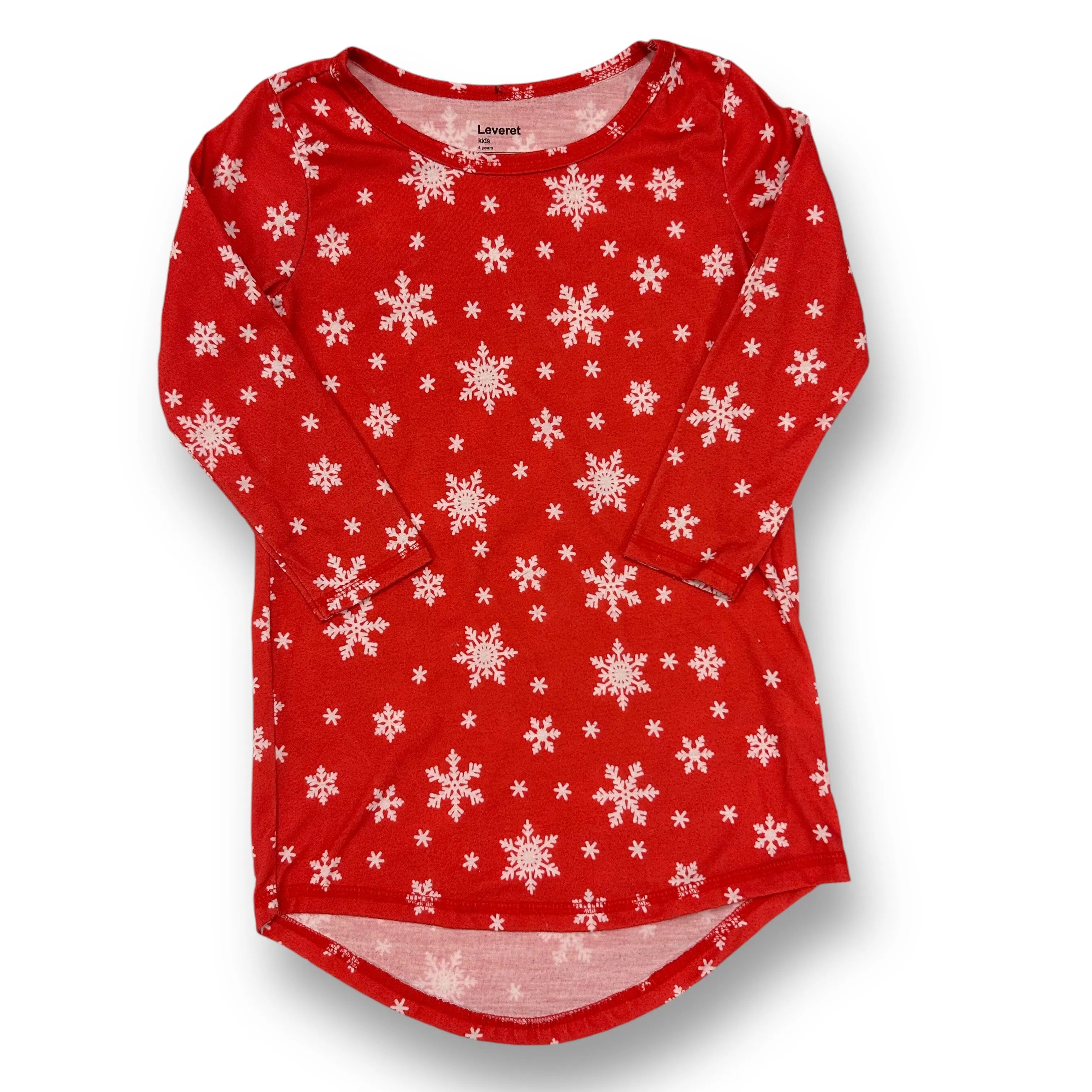 Girls Leveret Size 4Y Red & White Long Sleeve Snowflake Print Nightgown