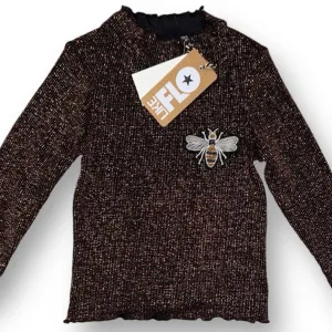 Girls Like Flo Size 4 Black Ribbed Shimmer Long Sleeve Shirt