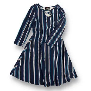 Girls Lilt Size 7 Dark Blue Striped Long Sleeve Twirl Dress