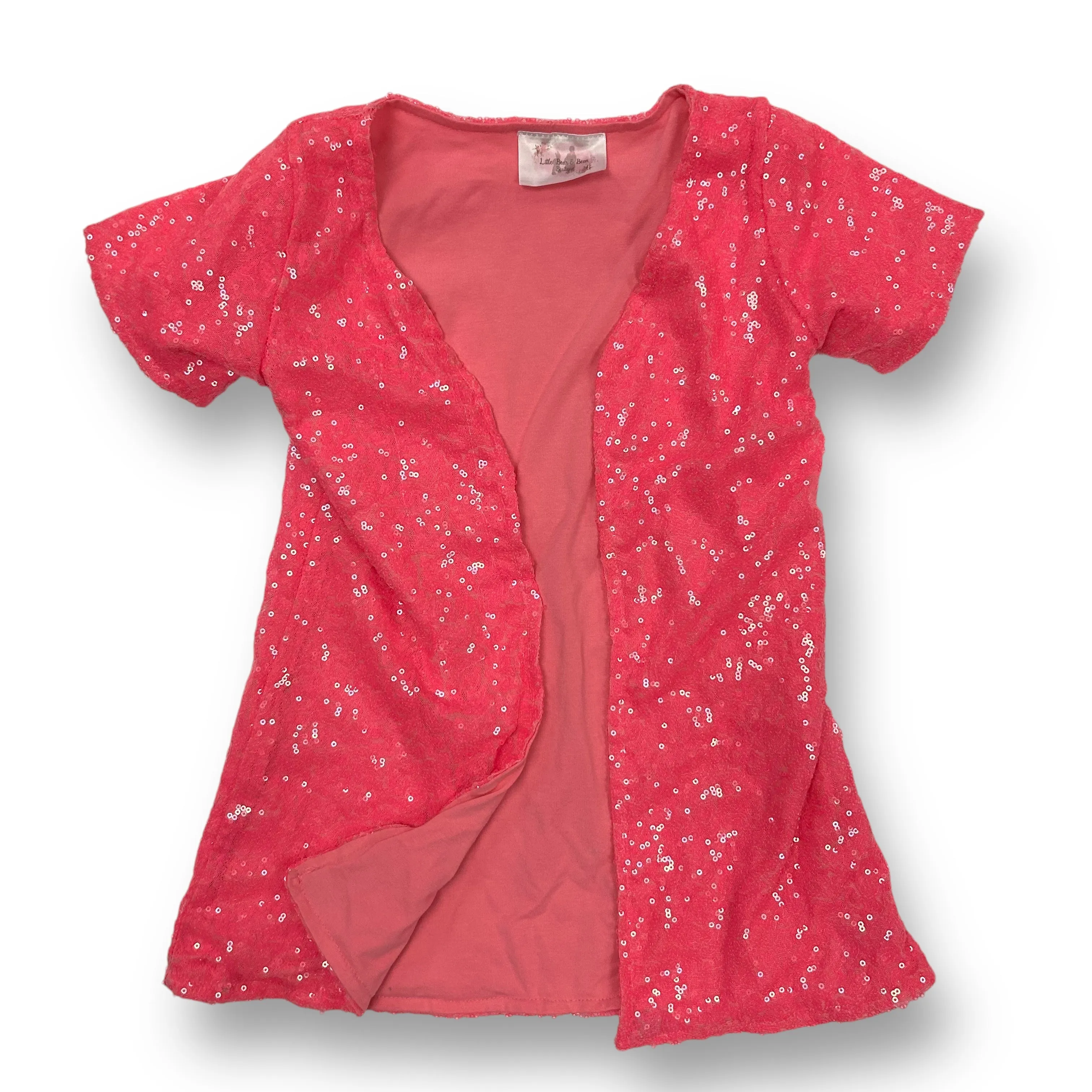 Girls Little Bear & Bean Size 4 Hot Pink Sequin Open Front Short Sleeve Shirt