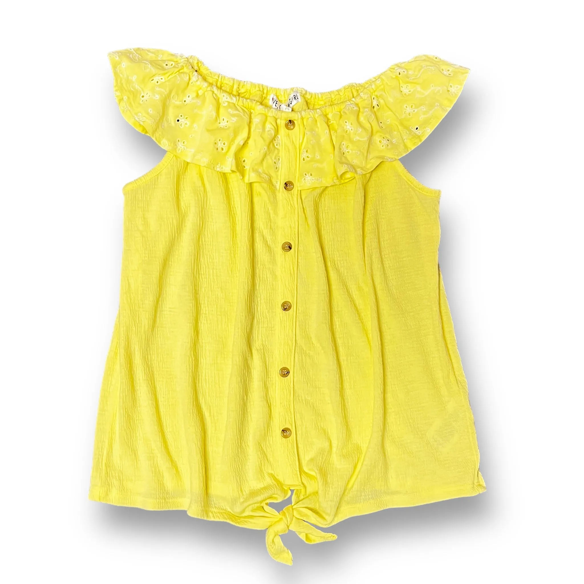 Girls Love, Glam Girl Size 14/16 Yellow Eyelet Ruffle Sleeveless Blouse