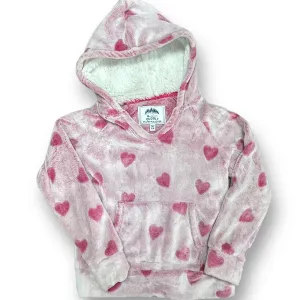 Girls Members Mark Size 7/8 Pink Heart Print Fuzzy Sherpa Hoodie
