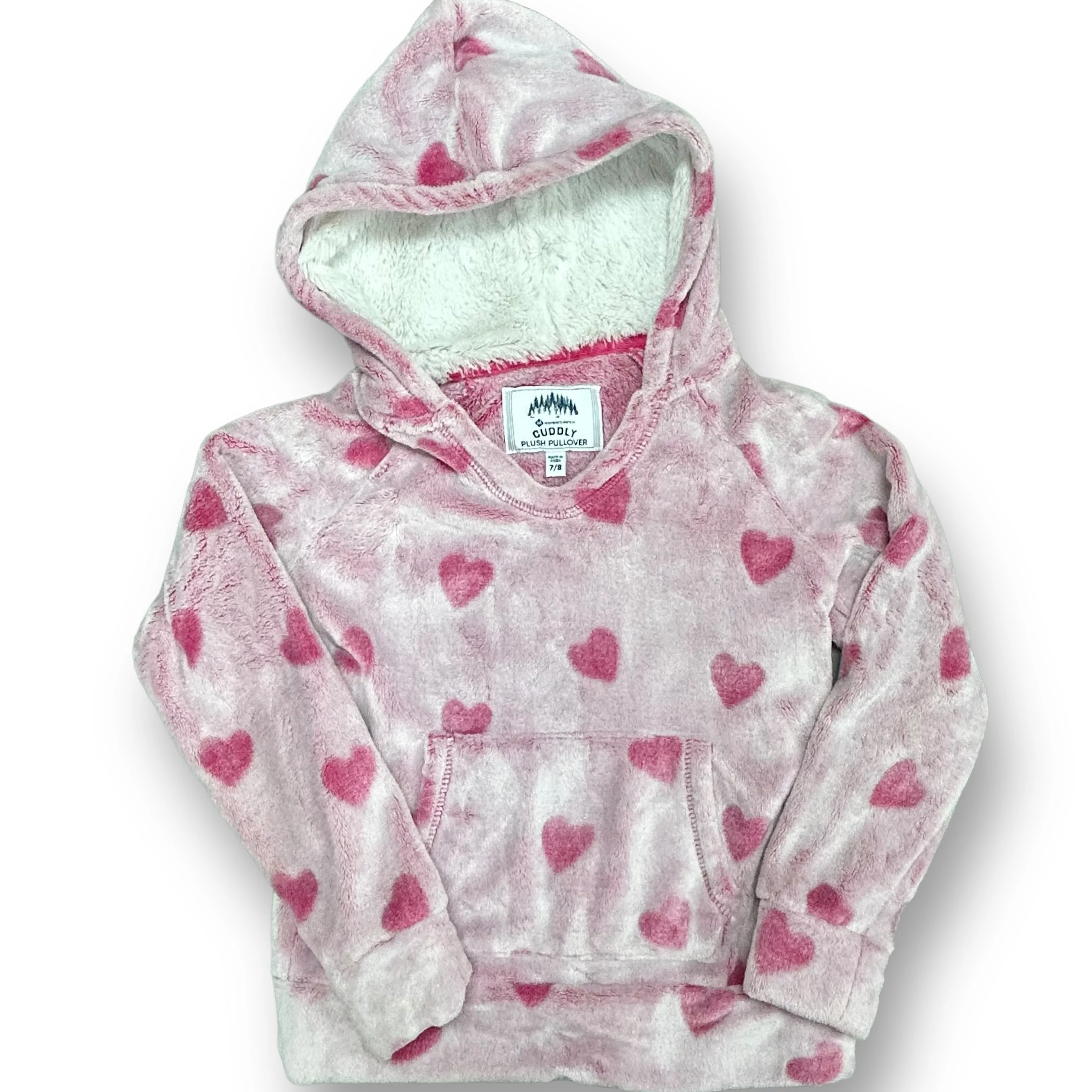 Girls Members Mark Size 7/8 Pink Heart Print Fuzzy Sherpa Hoodie