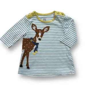 Girls Mini Boden Size 0-3 Months Blue & White Striped Stitch Reindeer Dress