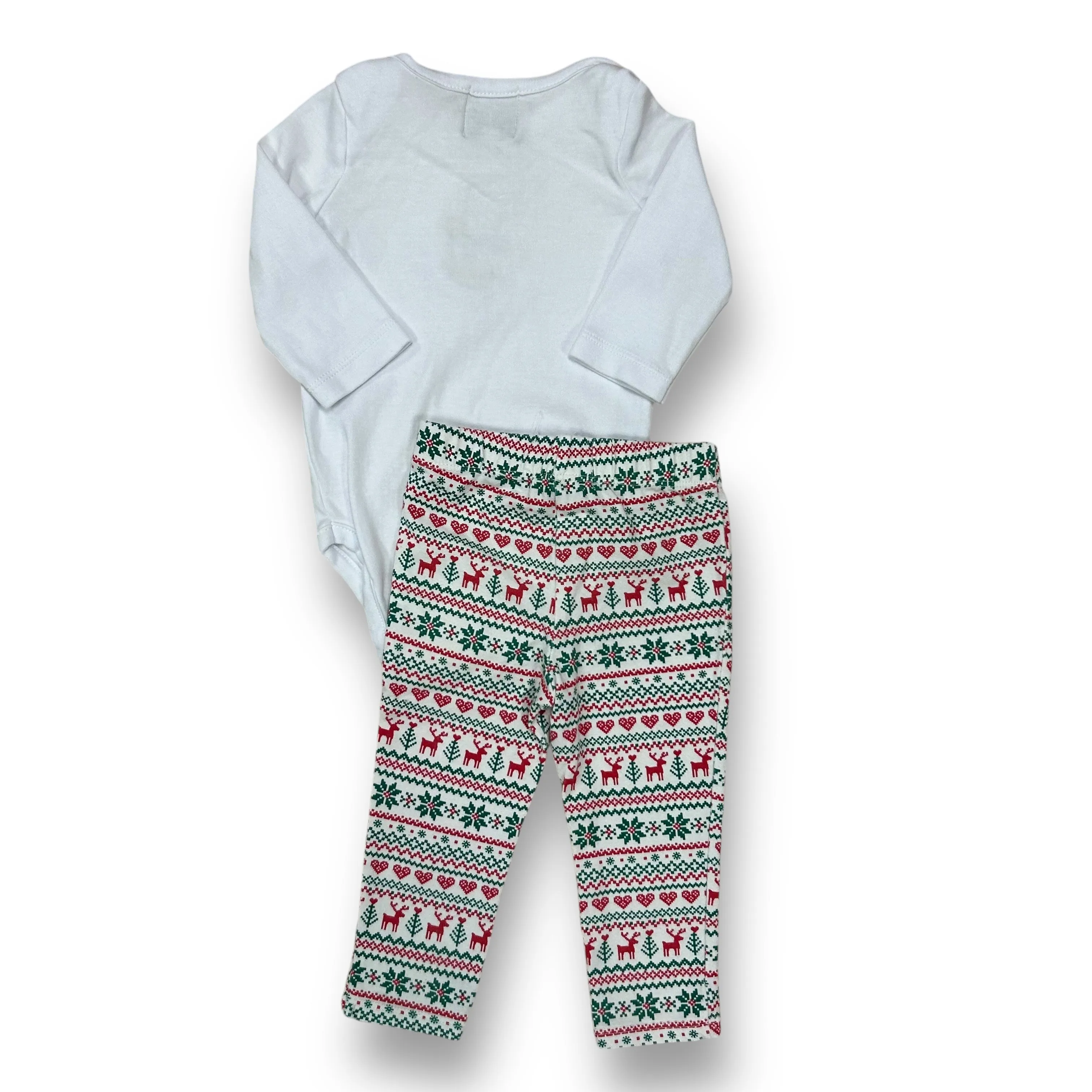 Girls Mudpie Size 0-6 Months Red & Green Snowman Snap Bottom 2-Pc Outfit