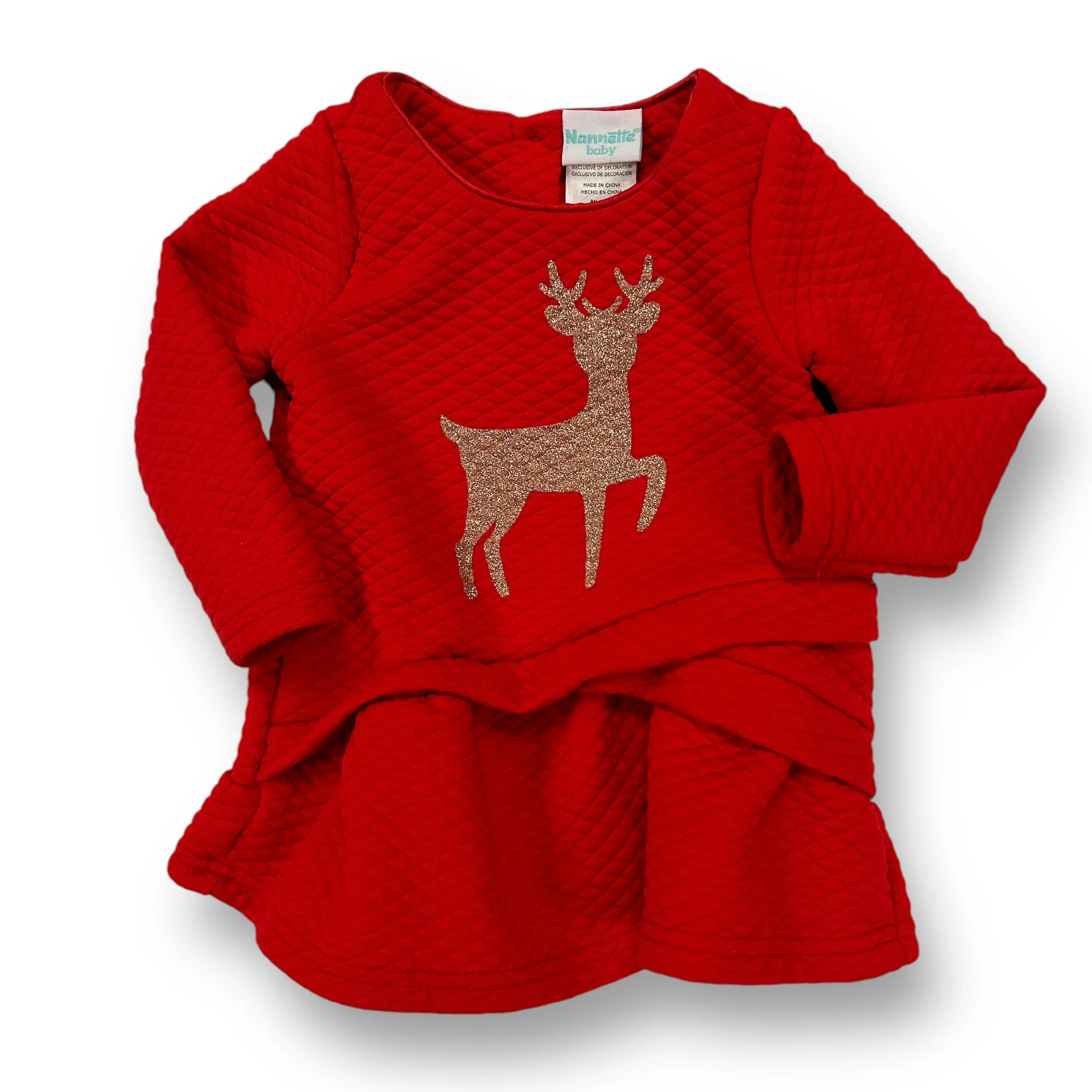 Girls Nannette Size 12 Months Red & Long Sleeve Ruffle Reindeer Top