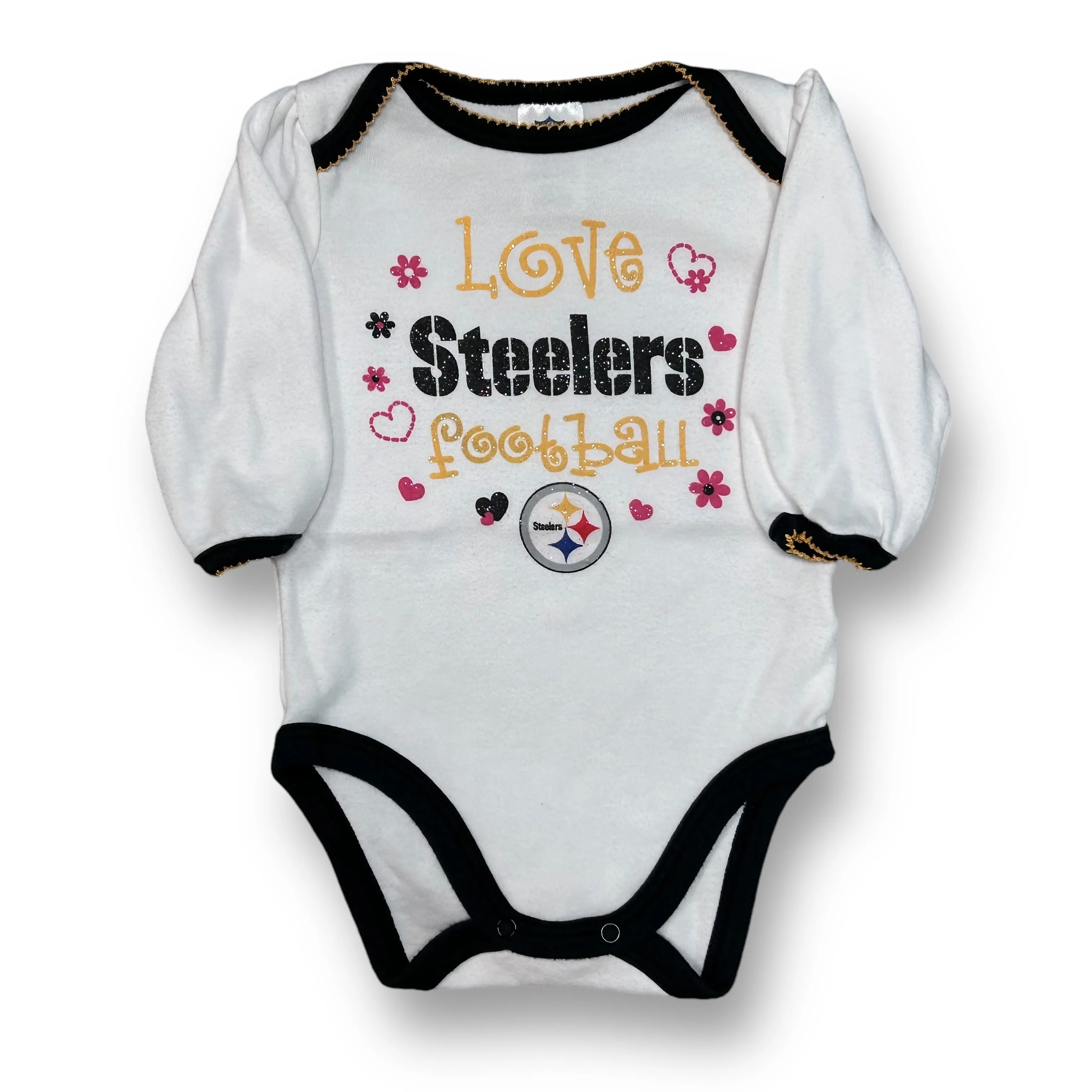 Girls NFL Size 0-3 Months White Steelers Football Bodysuit