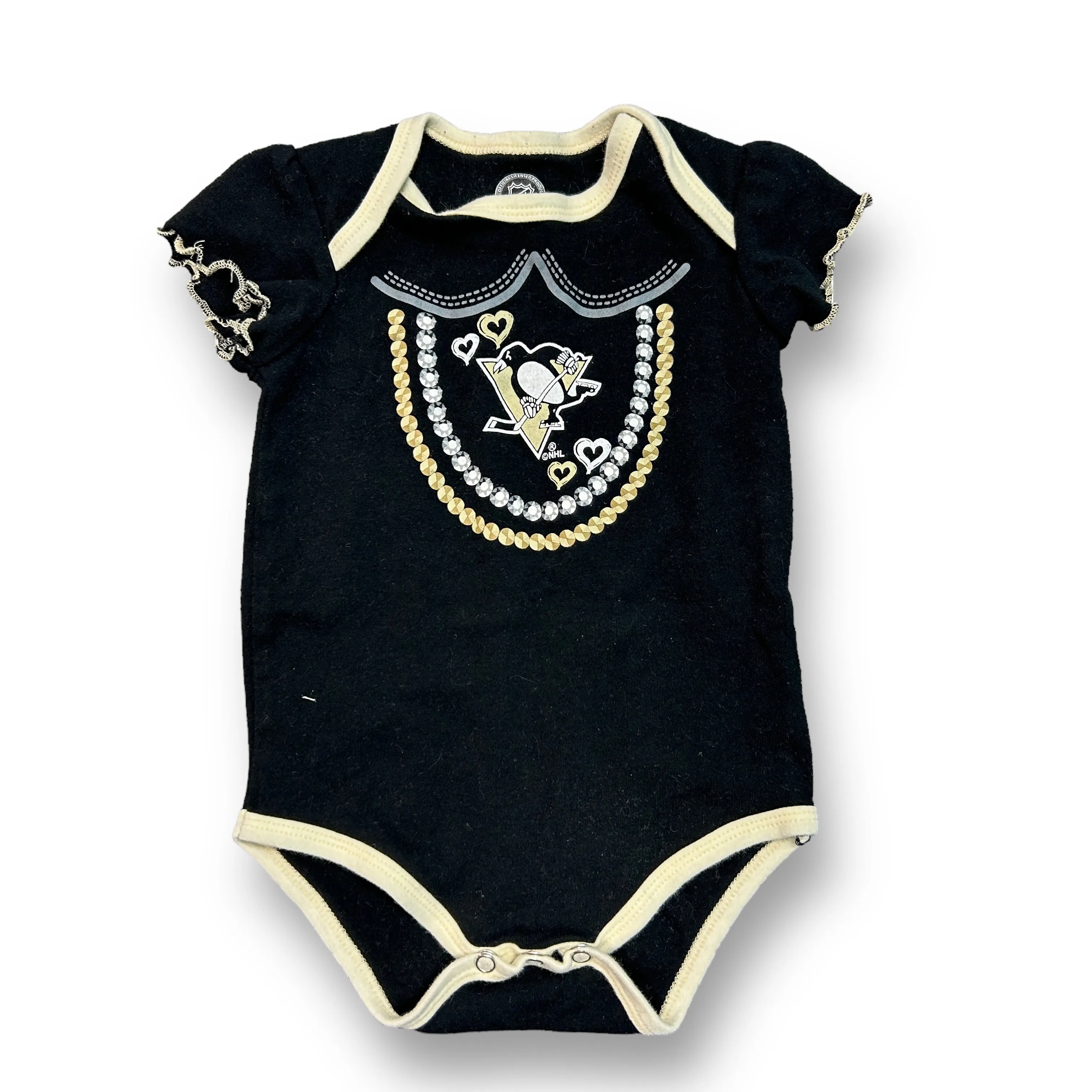 Girls NHL Size 18 Months Black Pens Snap-Bottom Romper