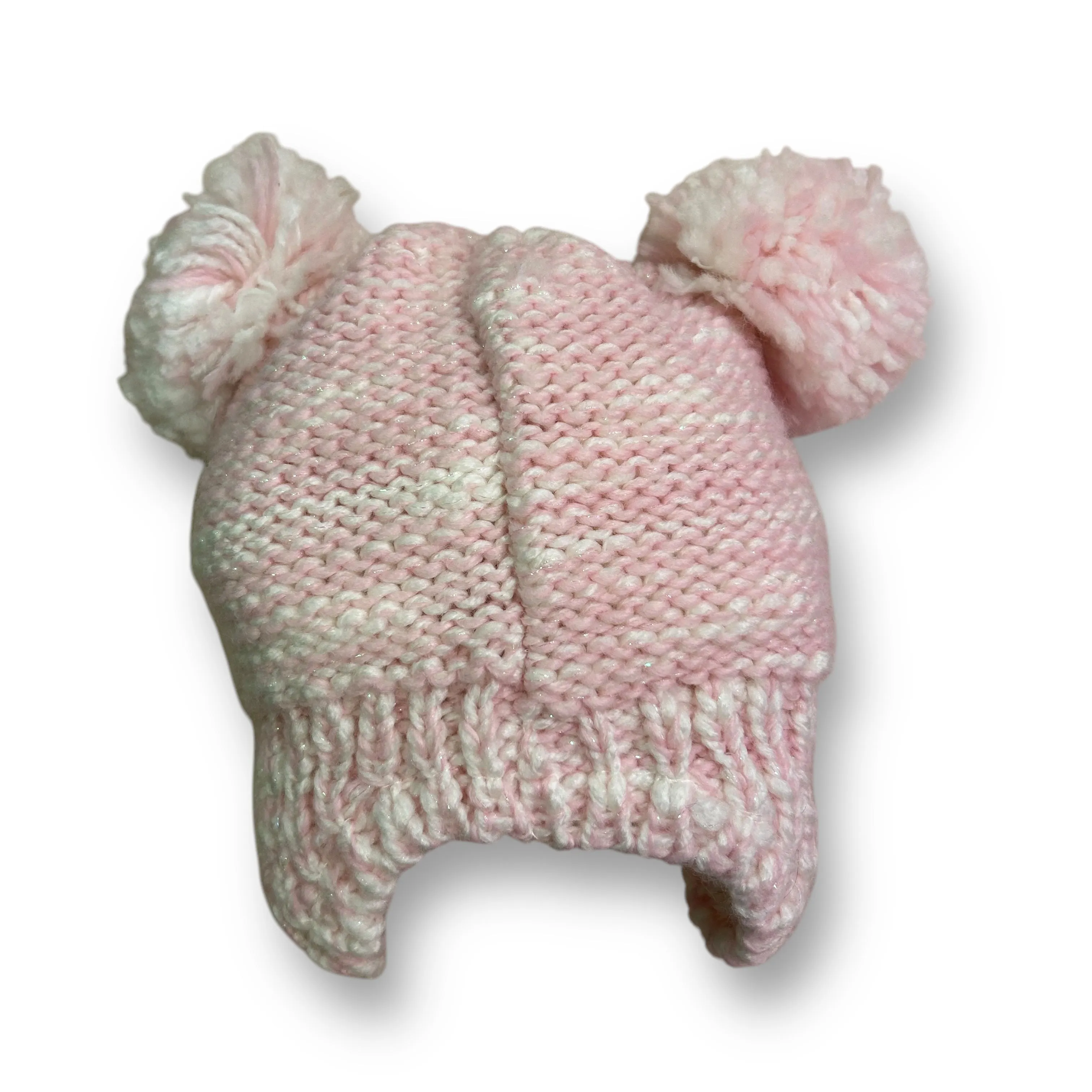 Girls NYGB Size 6-12 Months Pink & White Knit Fur Lined Pom Pom Hat