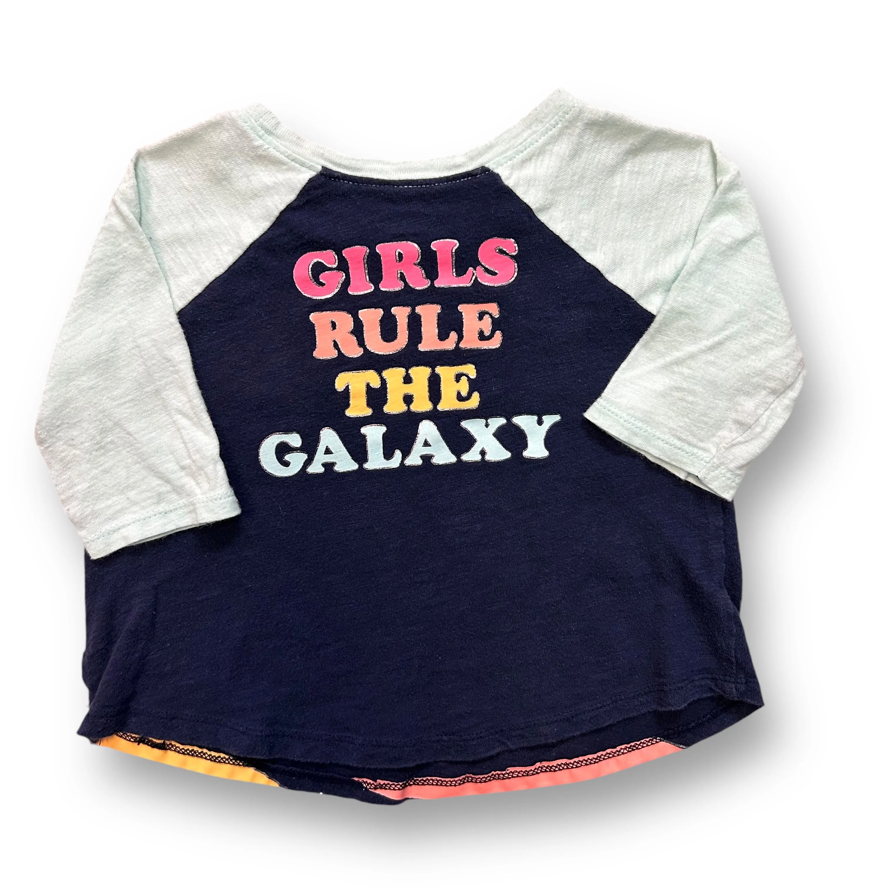 Girls Old Navy Size 18-24 Months Blue & Aqua Outerspace 3/4 Sleeve Shirt