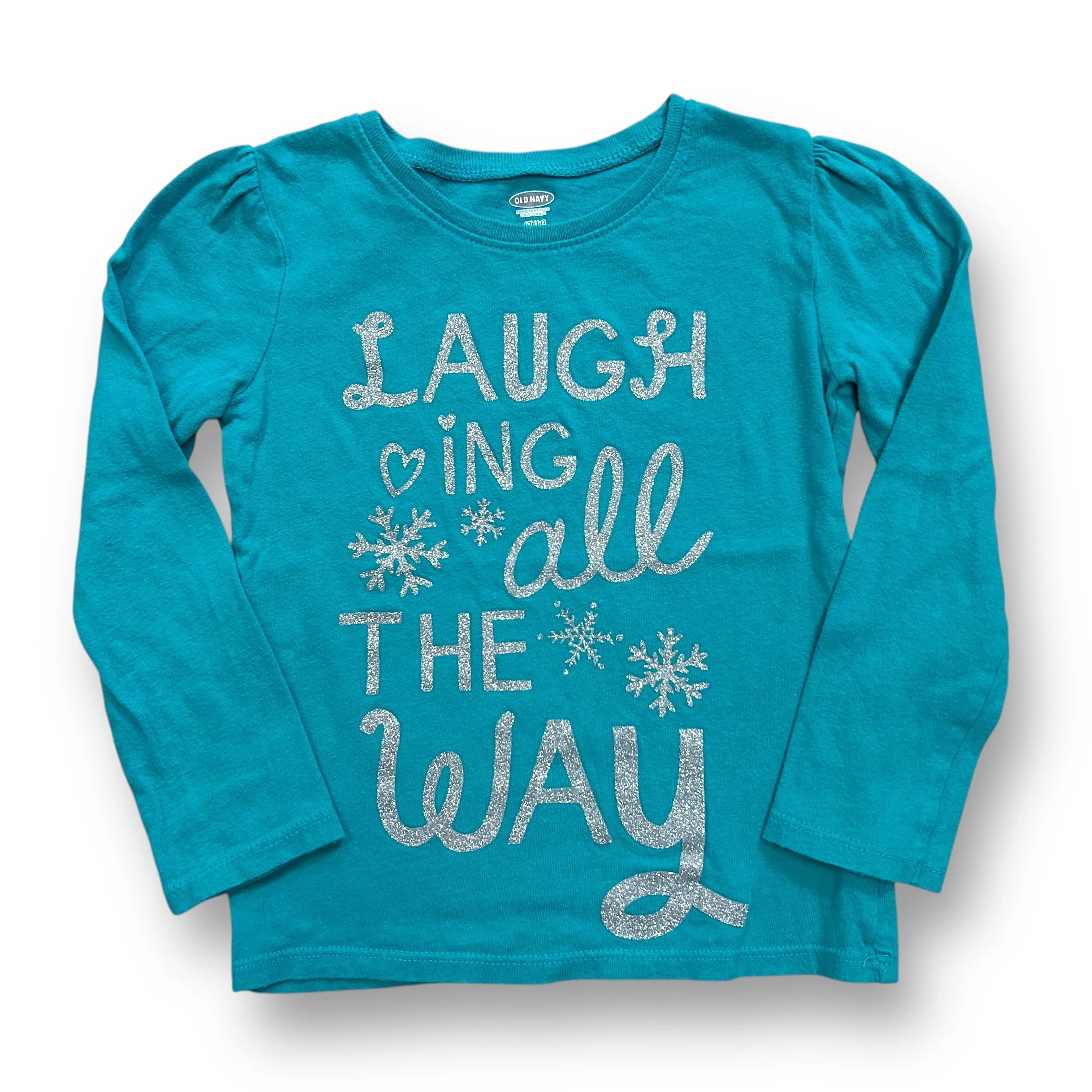 Girls Old Navy Size 4T Green Laughing All the Way Christmas Shirt
