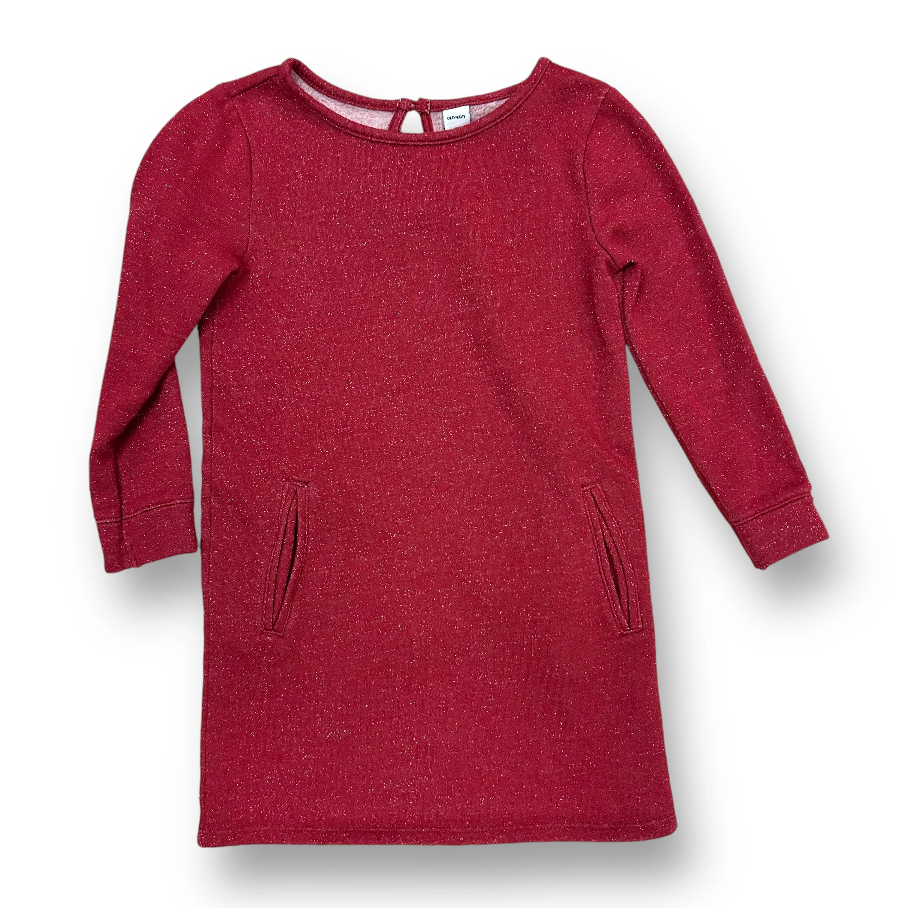 Girls Old Navy Size 5 Maroon Sparkle Long Sleeve Pocket Dress