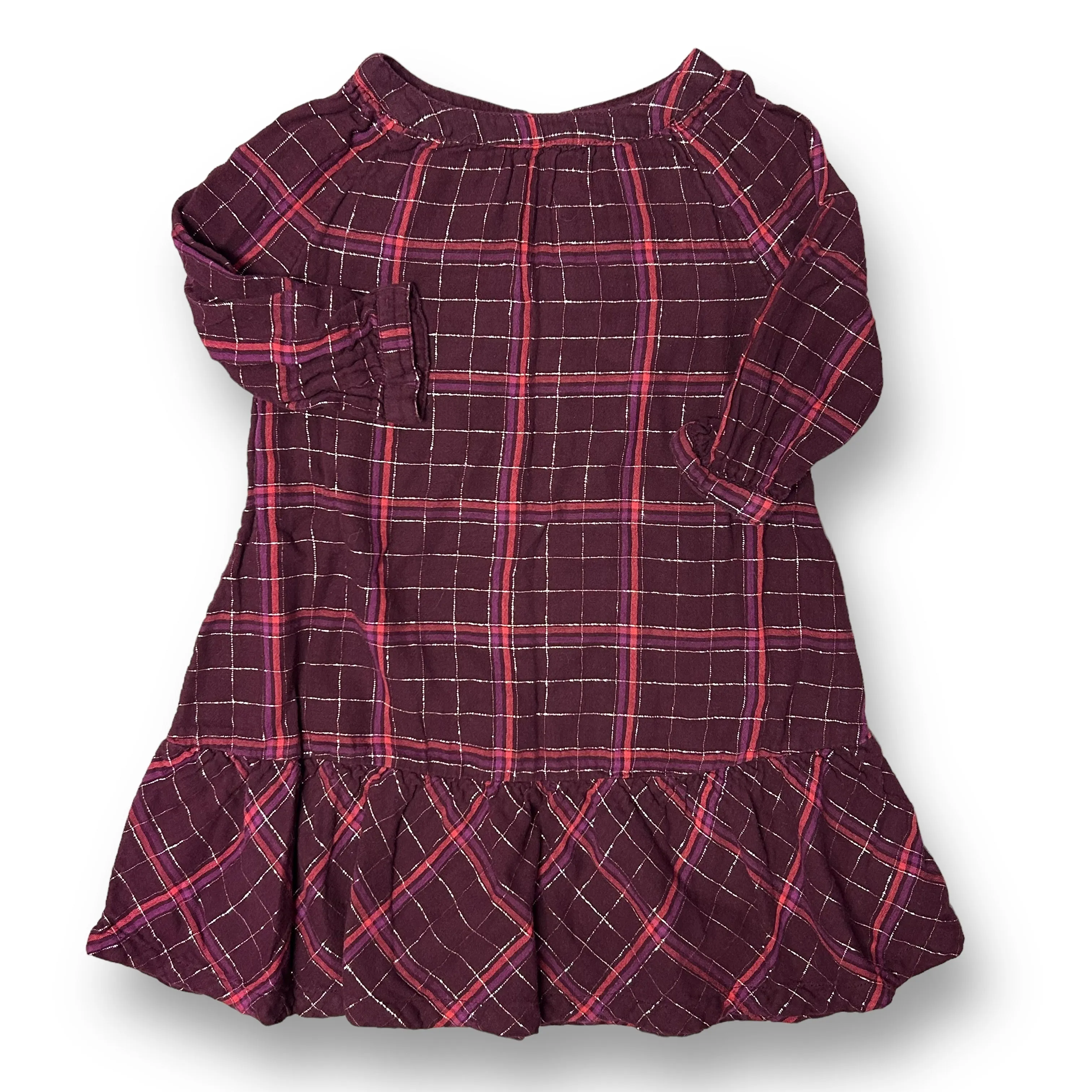Girls Old Navy Size 5T Burgundy Plaid Long Sleeve Ruffled Dress