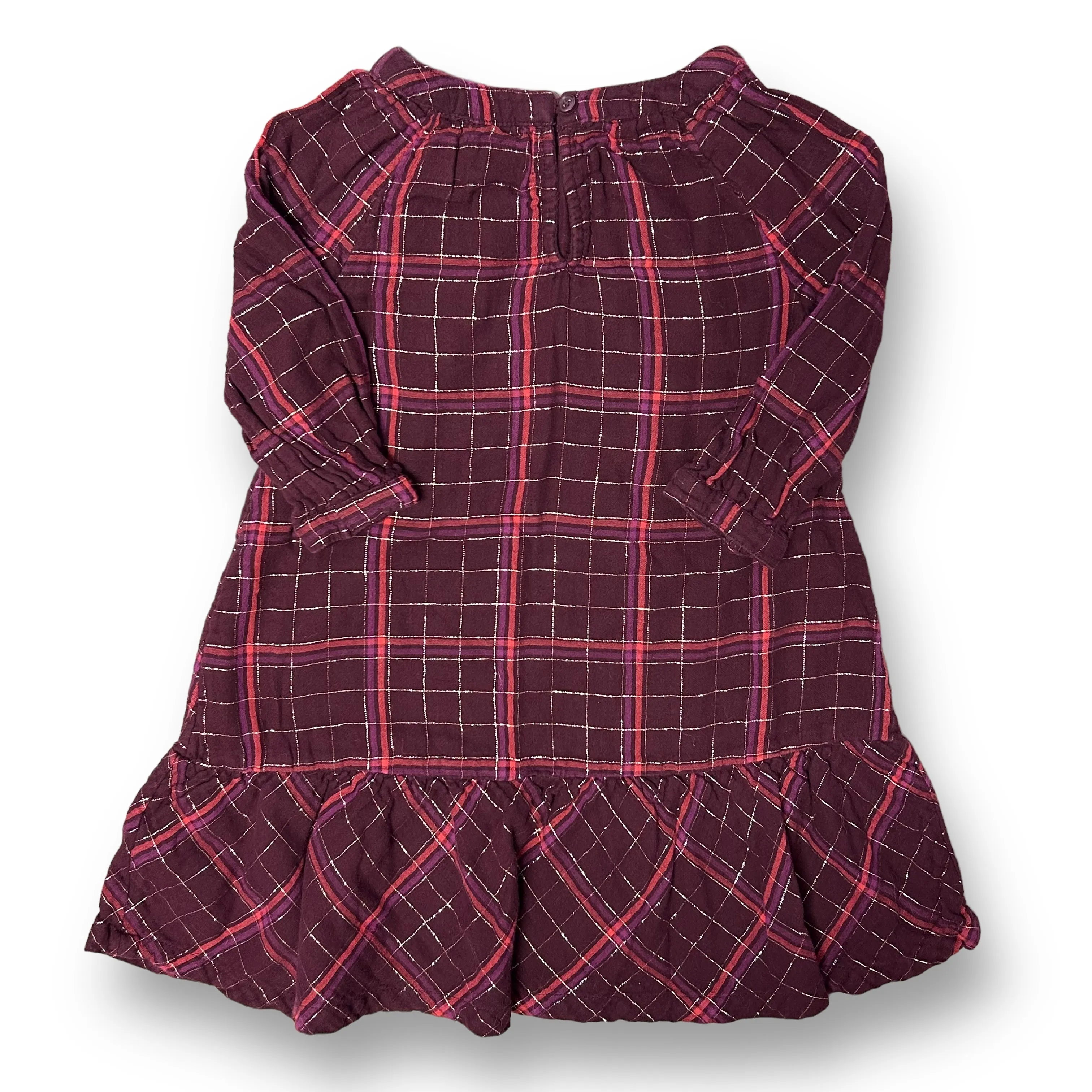 Girls Old Navy Size 5T Burgundy Plaid Long Sleeve Ruffled Dress