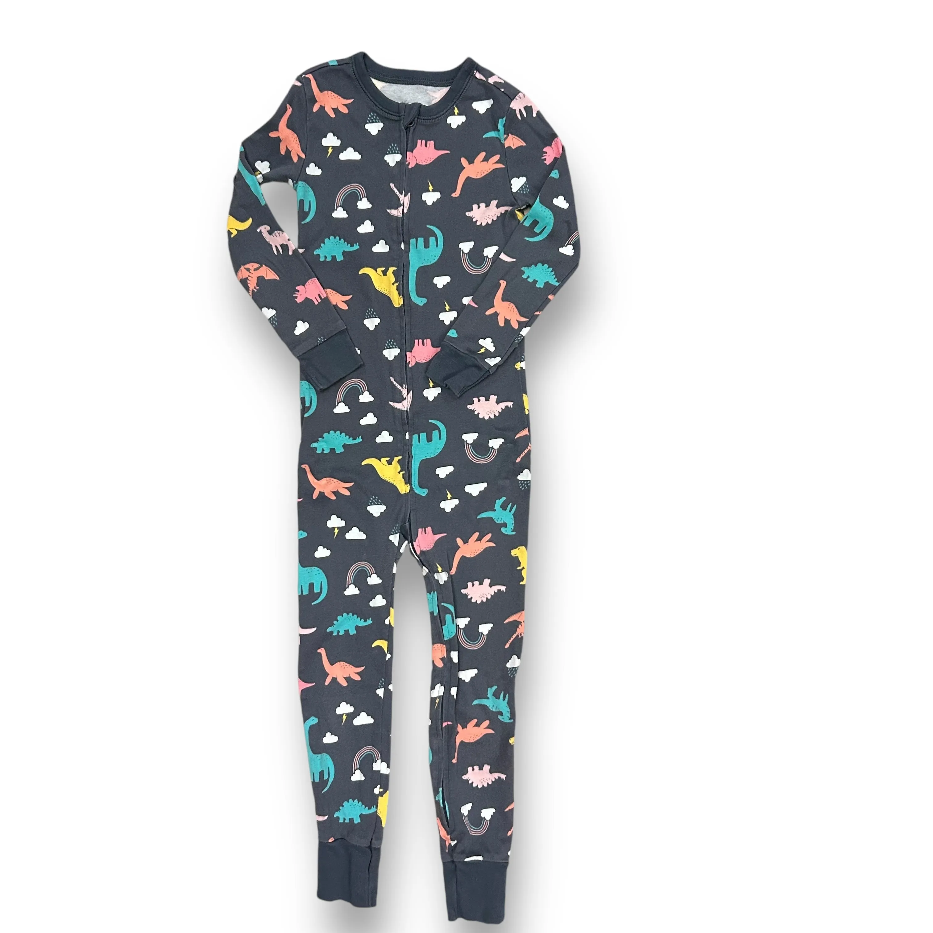 Girls Old Navy Size 5T Gray Dinosaur Print Zip-Up Footless PJ’s