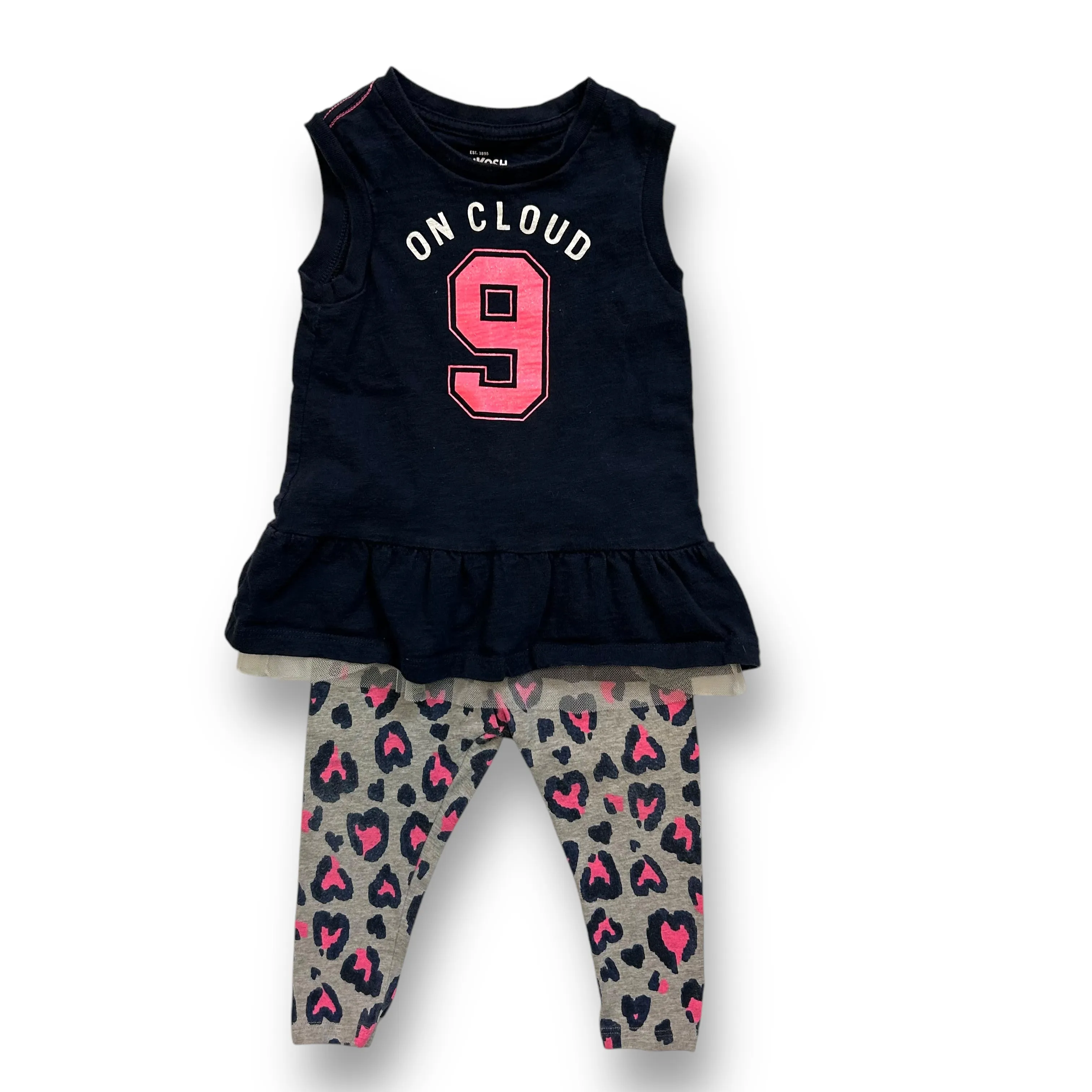 Girls OshKosh Size 18 Months Navy & Gray Sleeveless Animal Print 2-Pc Outfit
