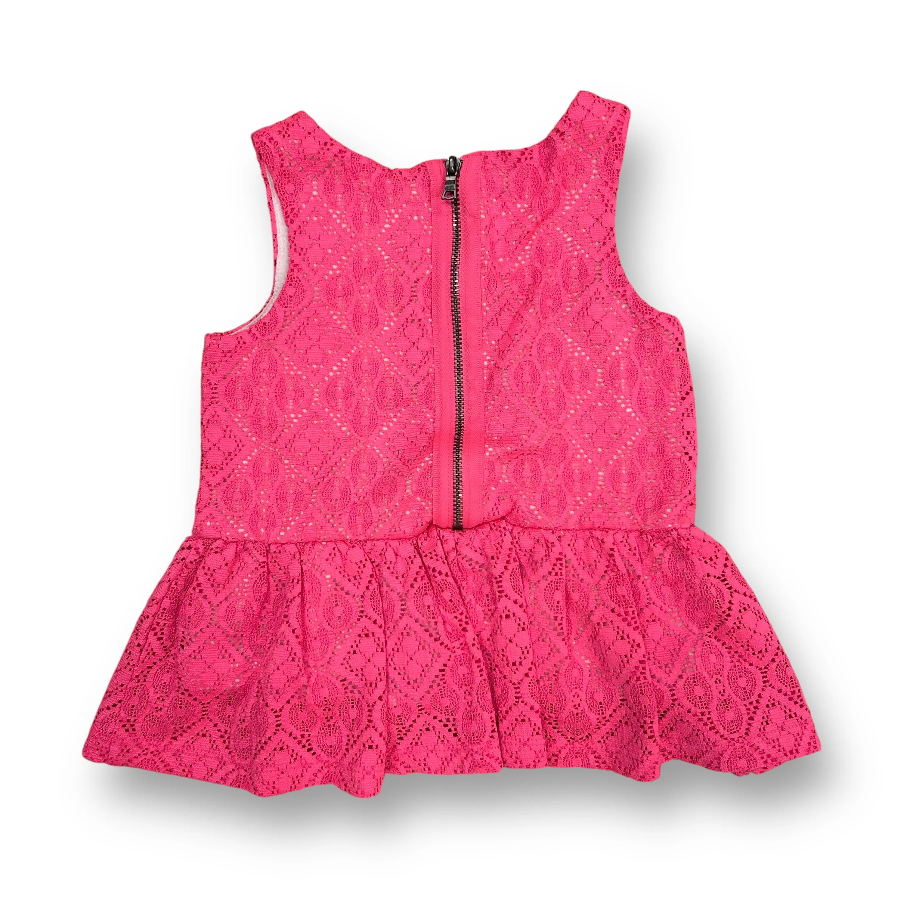 Girls OshKosh Size 2T Hot Pink Lace Sleeveless Ruffle Blouse