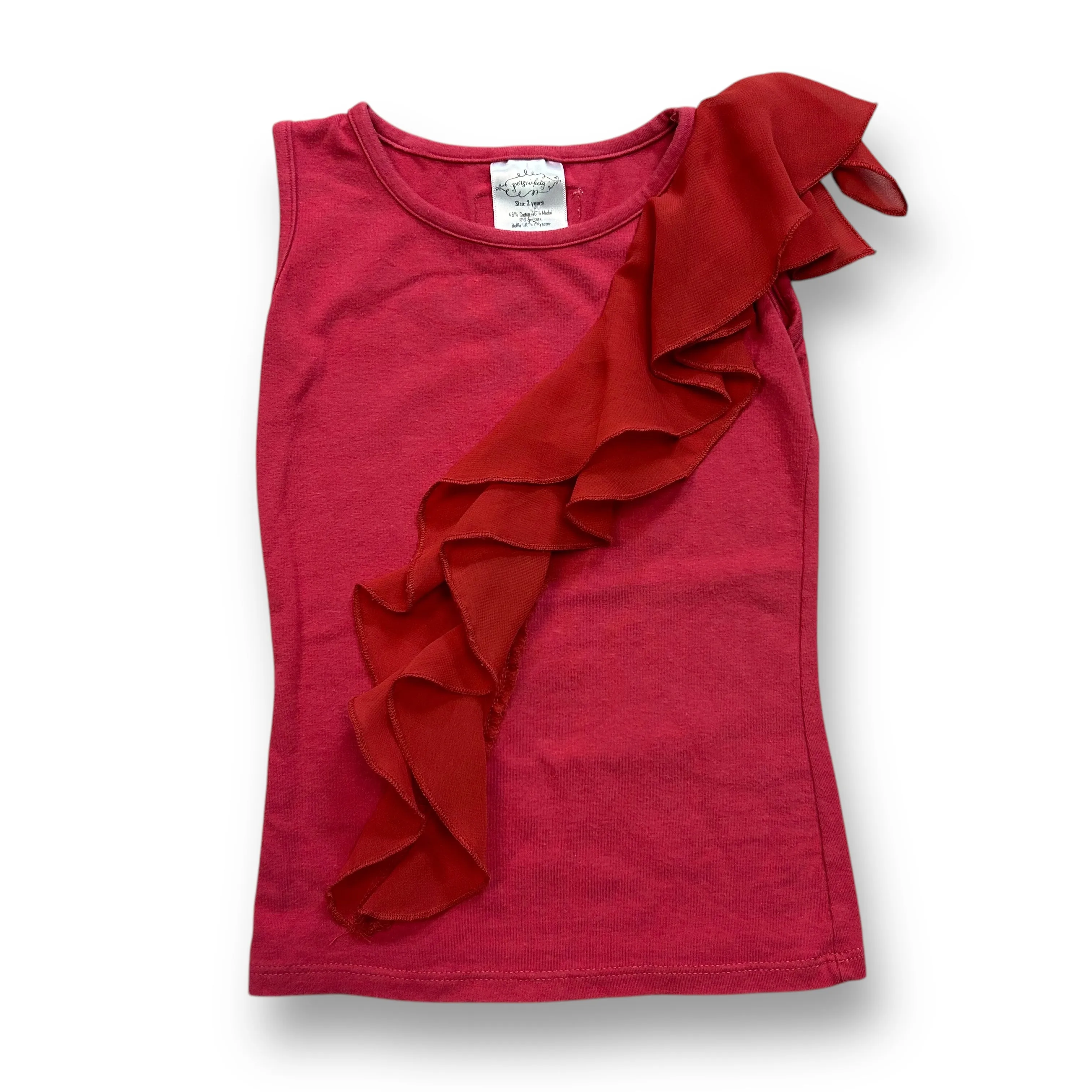 Girls Persnickety Size 2 Dark Pink Ruffled Sleeveless Boutique Top