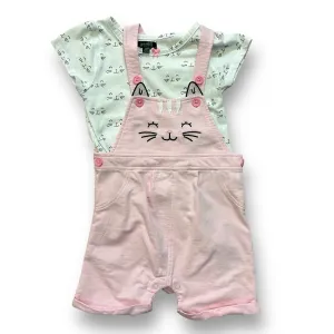 Girls Picapino Size 24 Months Pink & White Kitties 2-Pc Outfit