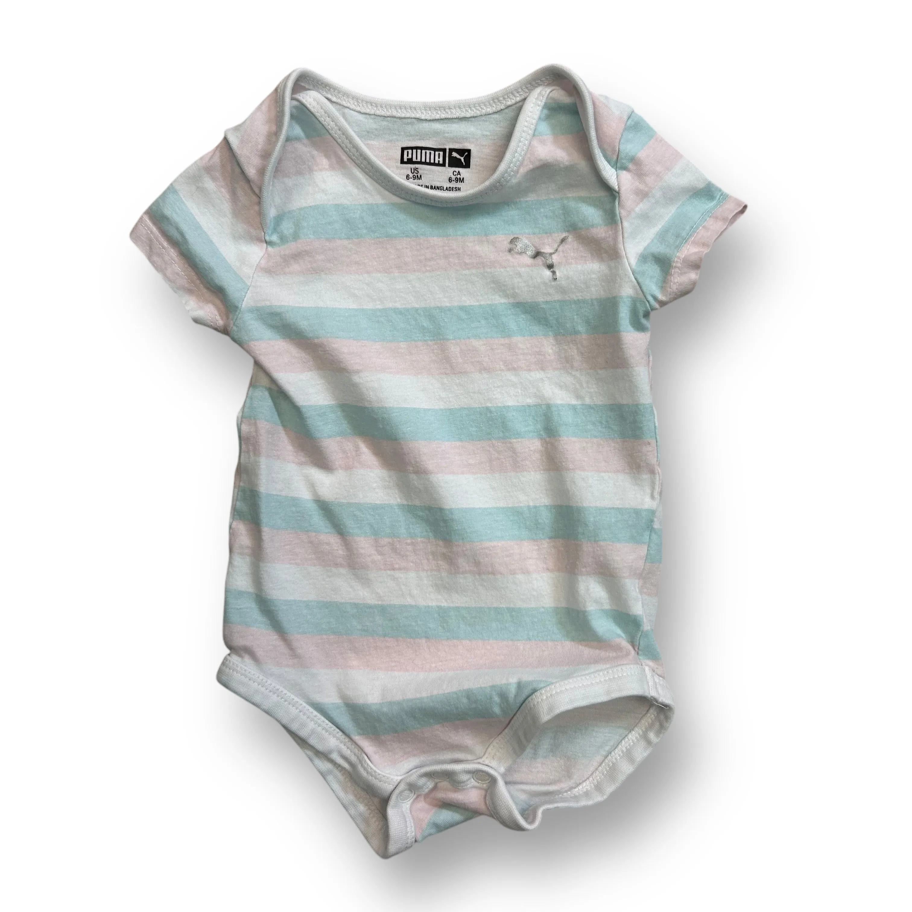 Girls Puma Size 6-9 Months Pink & Blue Striped Snap Bottom Shirt