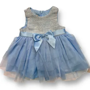 Girls Purple Rose Size 6-9 Months Blue & White Sleeveless Fancy Dress