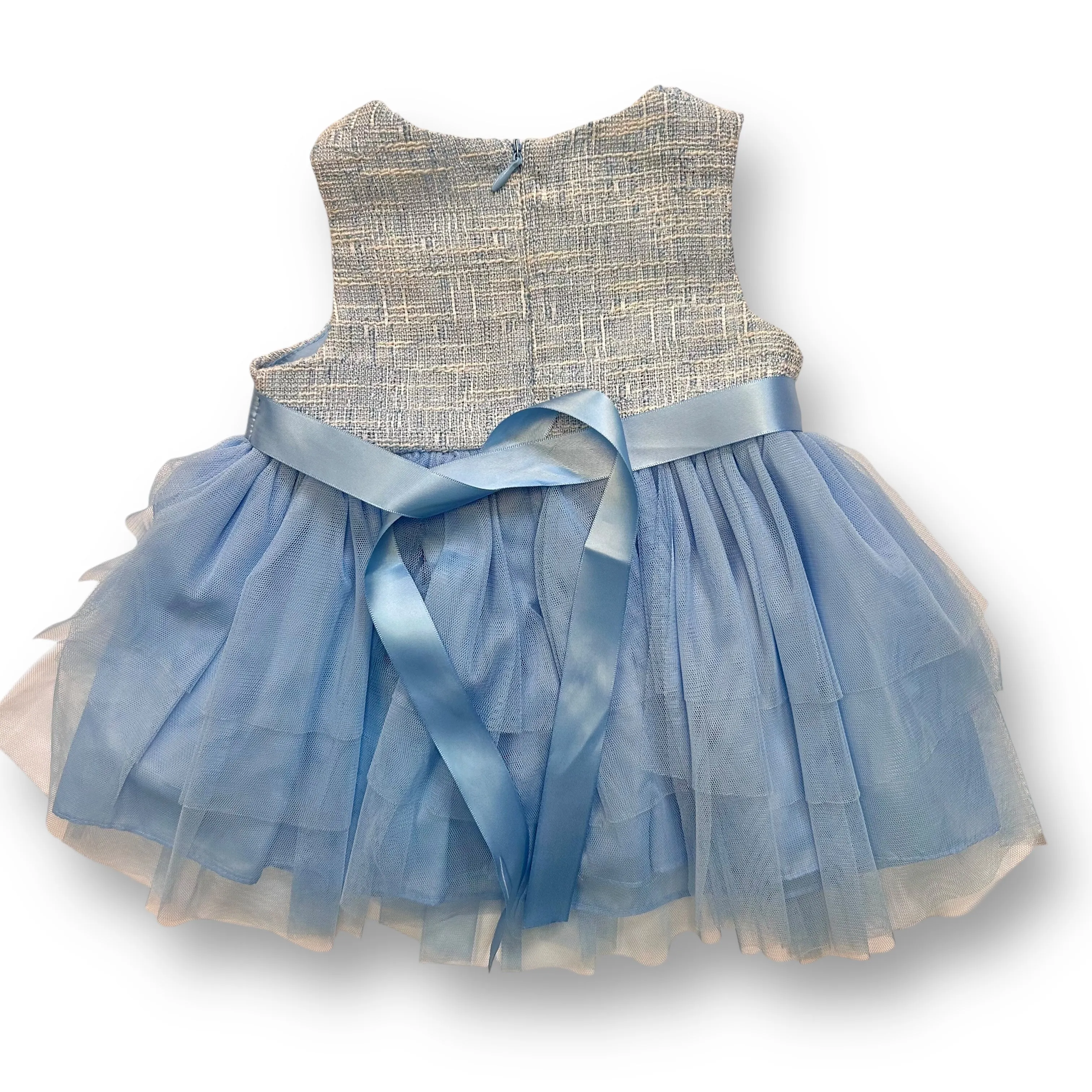 Girls Purple Rose Size 6-9 Months Blue & White Sleeveless Fancy Dress