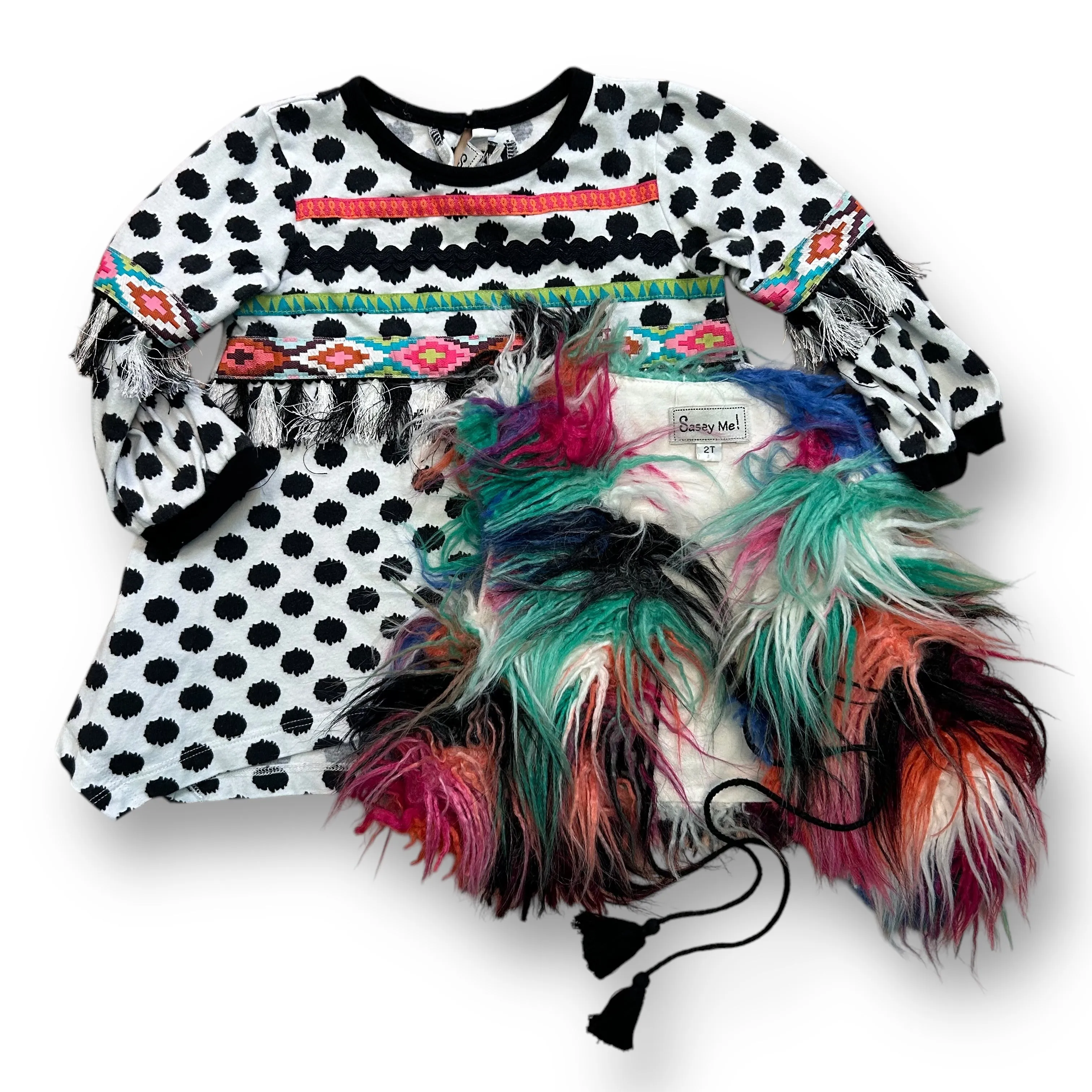 Girls Sassy Me! Size 2T Multi-Color Furry Sweater & Tassel Top