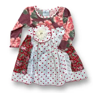 Girls She Bloom Size 18 Months Red & White Long Sleeve Boutique Dress