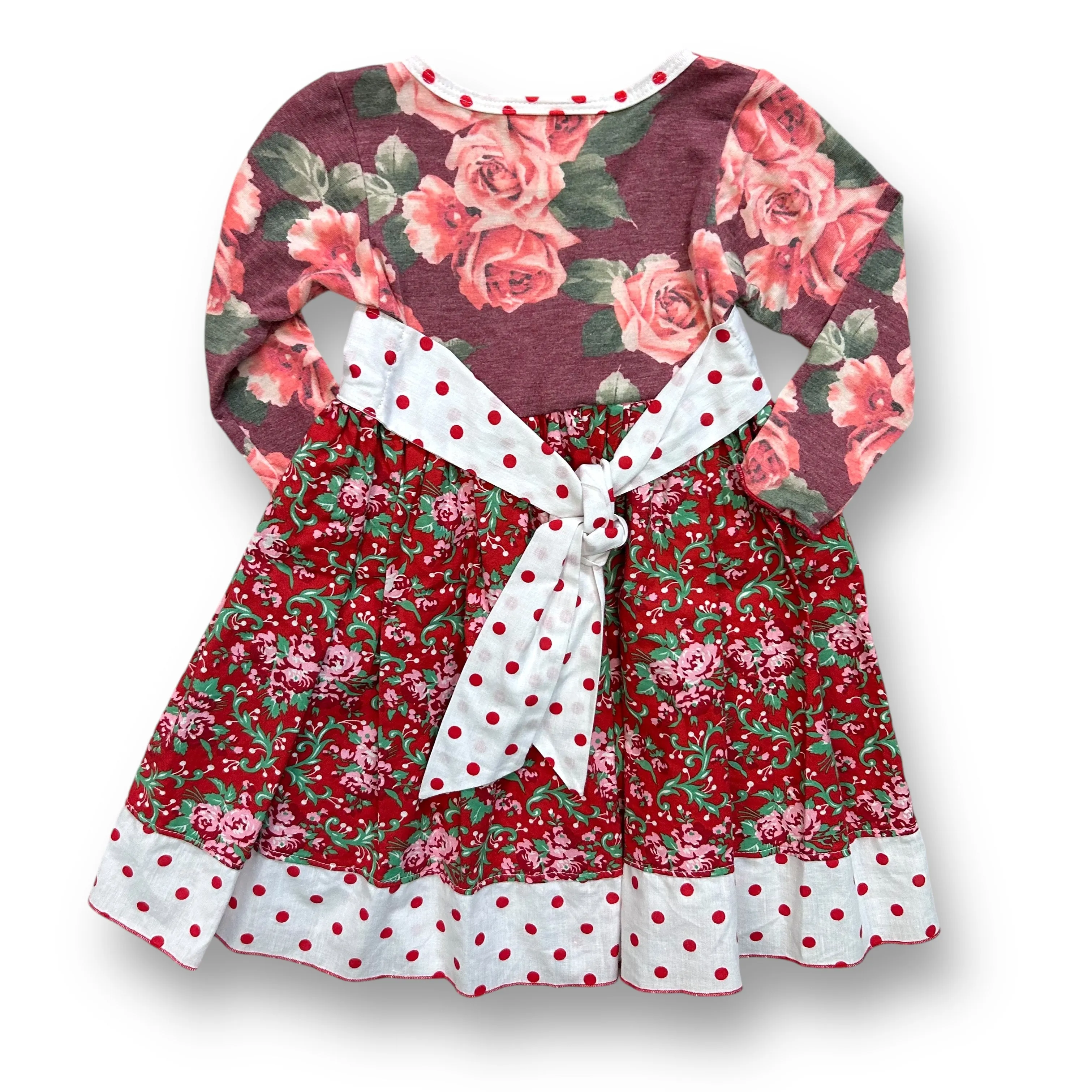Girls She Bloom Size 18 Months Red & White Long Sleeve Boutique Dress