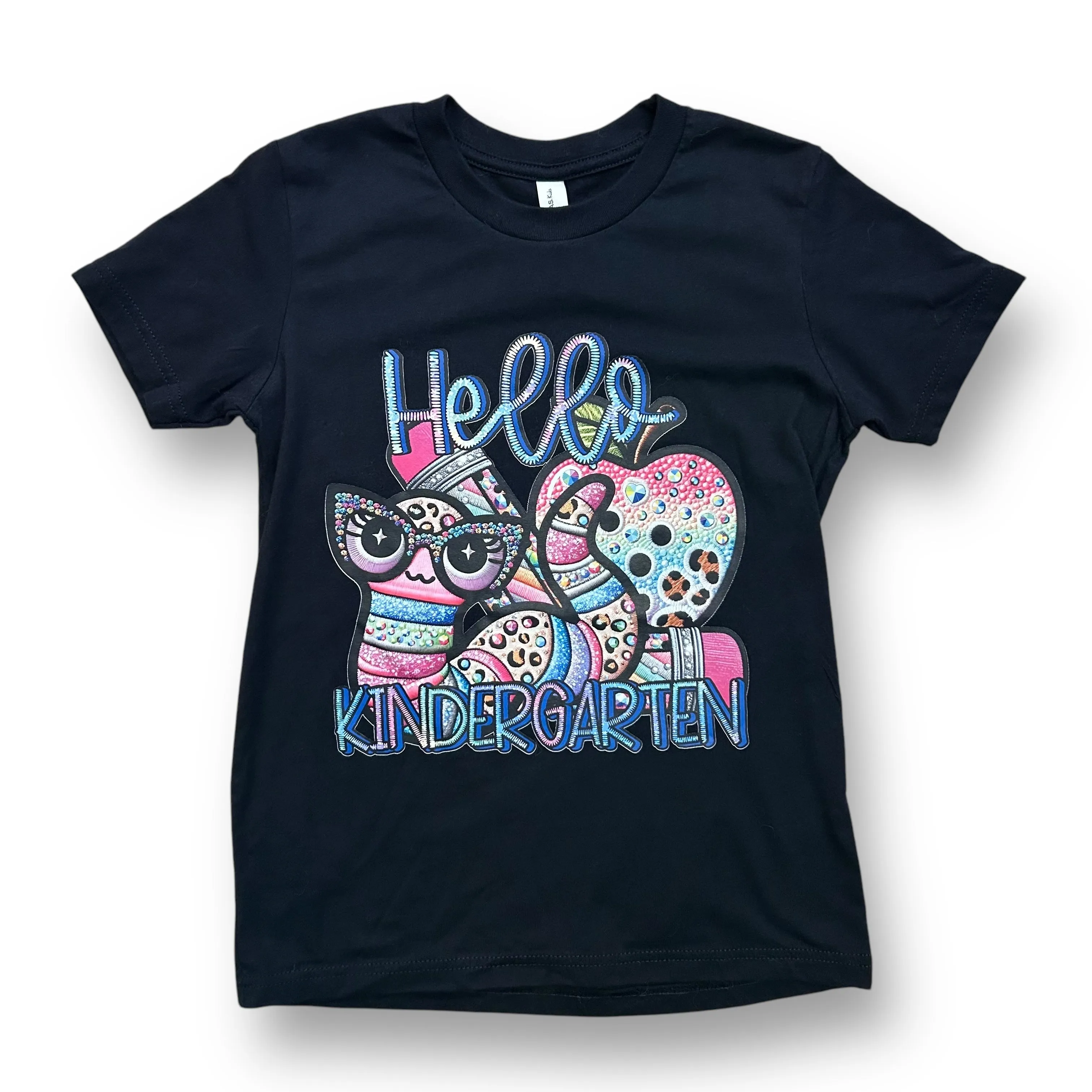Girls Size 10/12 Ready for Kindergarten Black Graphic Print Tee