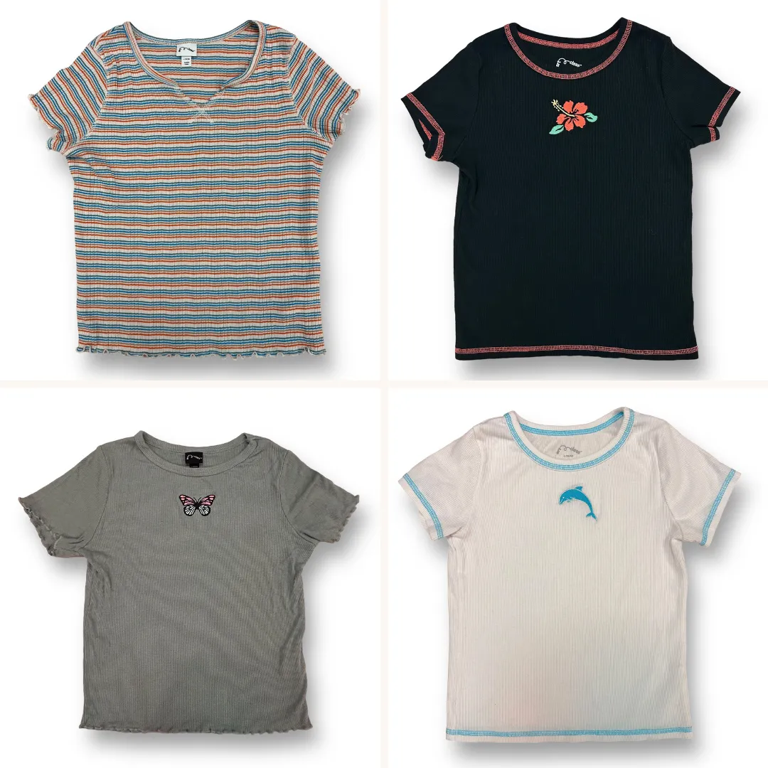 Girls Size 10/12 Youth Art Class 4-Pack Collection of Ribbed Short Sleeve Tops
