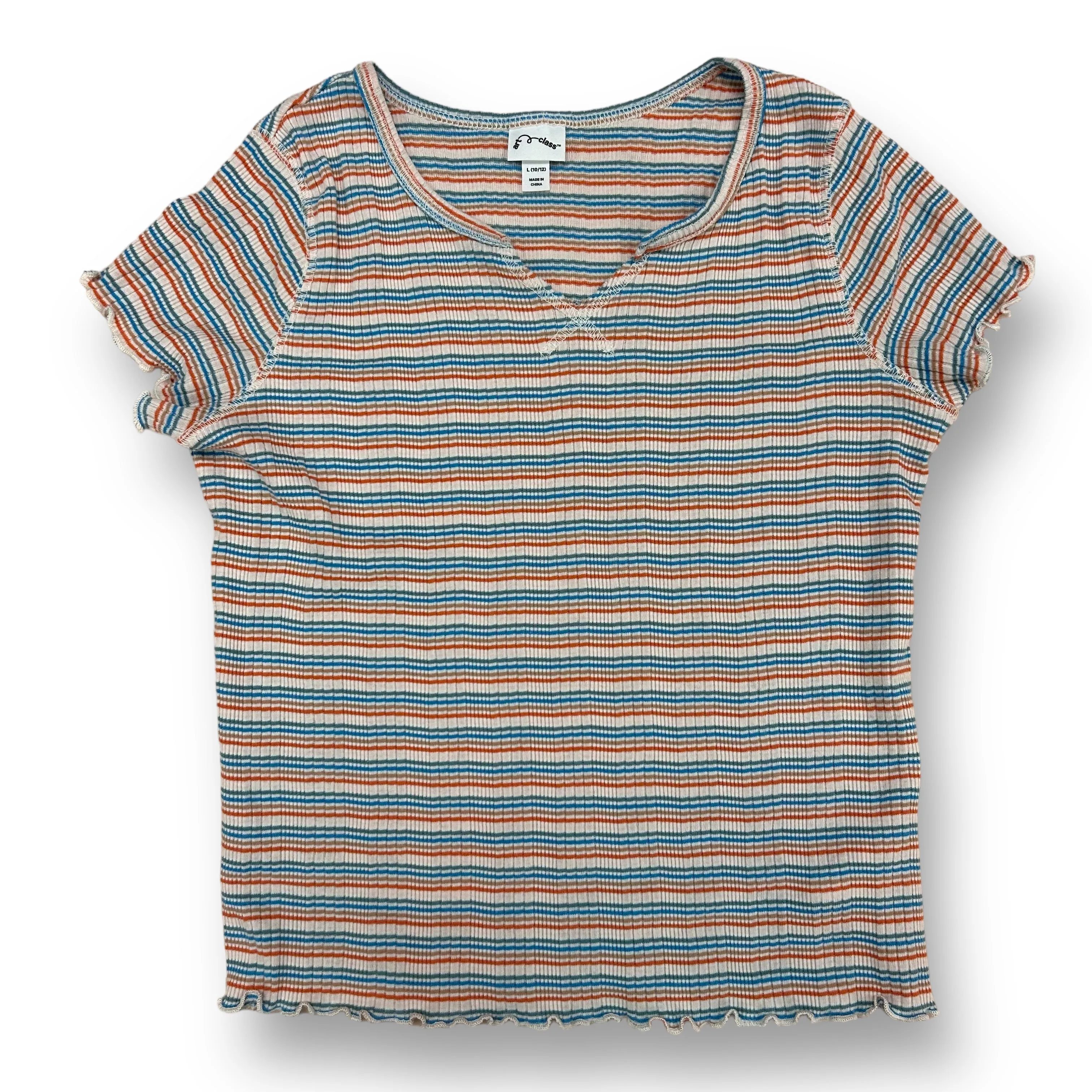 Girls Size 10/12 Youth Art Class 4-Pack Collection of Ribbed Short Sleeve Tops