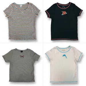 Girls Size 10/12 Youth Art Class 4-Pack Collection of Ribbed Short Sleeve Tops