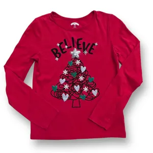 Girls Size 10/12 Youth Believe Sequin Star Christmas Tree Shirt