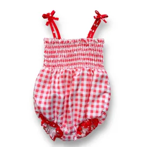 Girls Size 18-24 Months Red & White Checkered Spaghetti Strap Romper