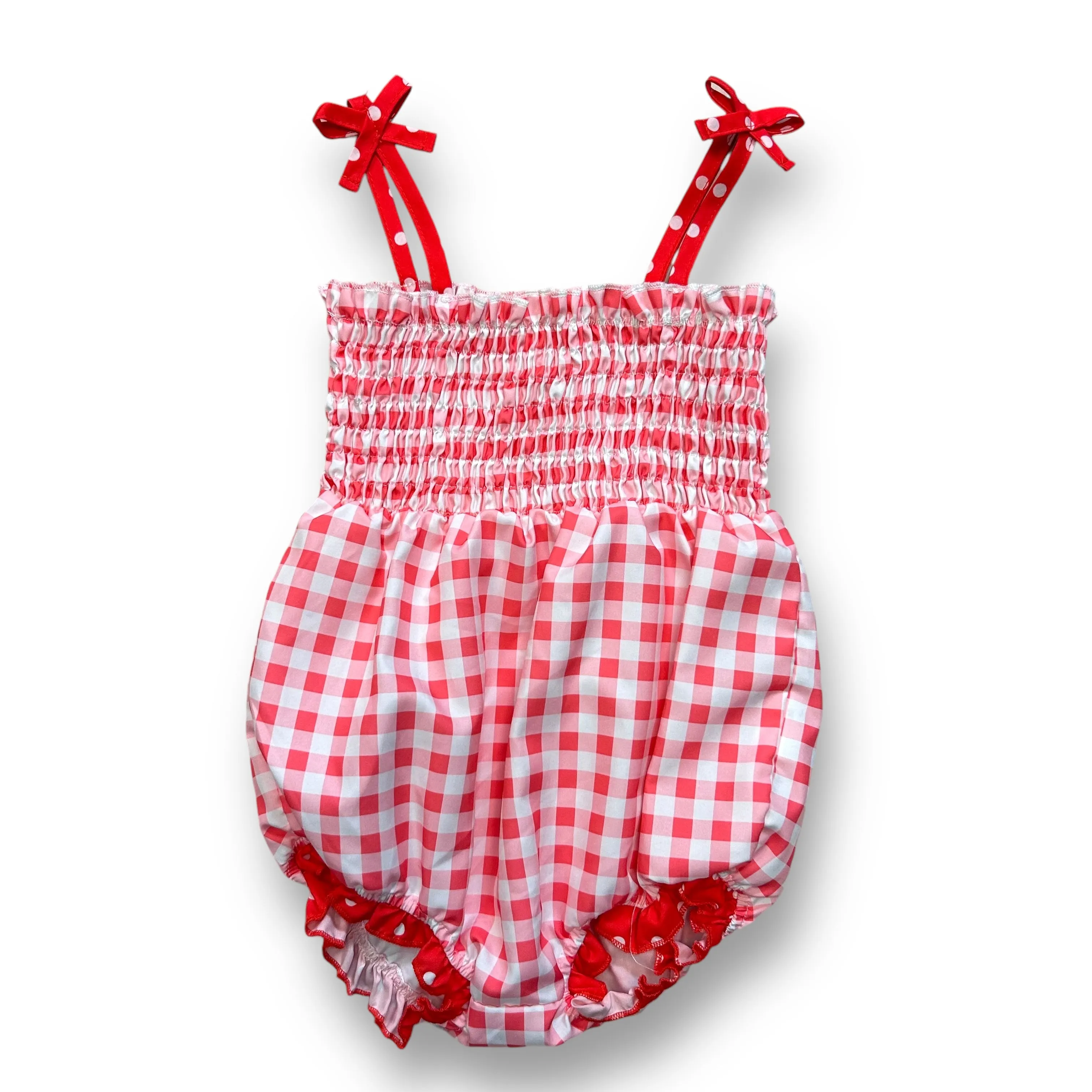 Girls Size 18-24 Months Red & White Checkered Spaghetti Strap Romper