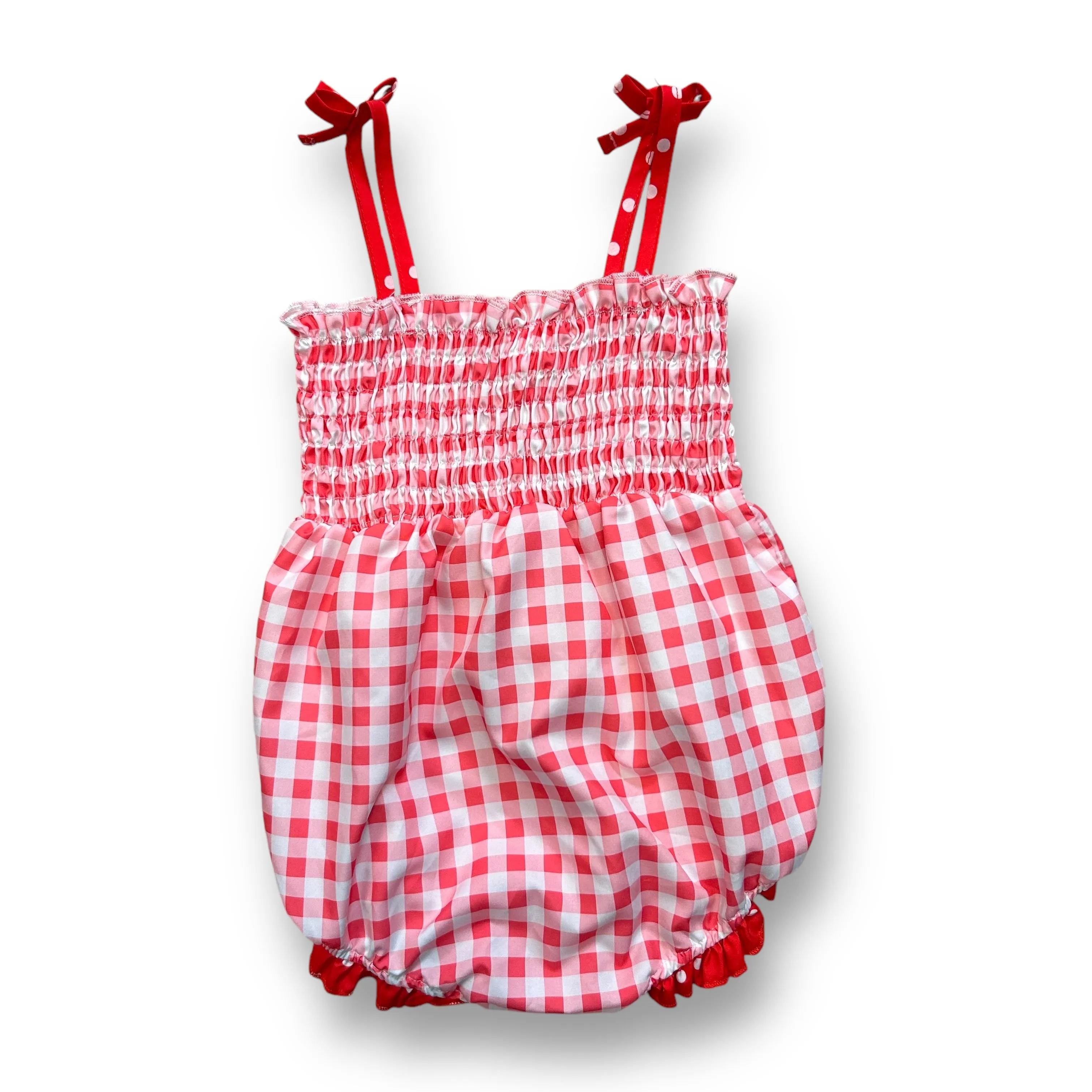 Girls Size 18-24 Months Red & White Checkered Spaghetti Strap Romper