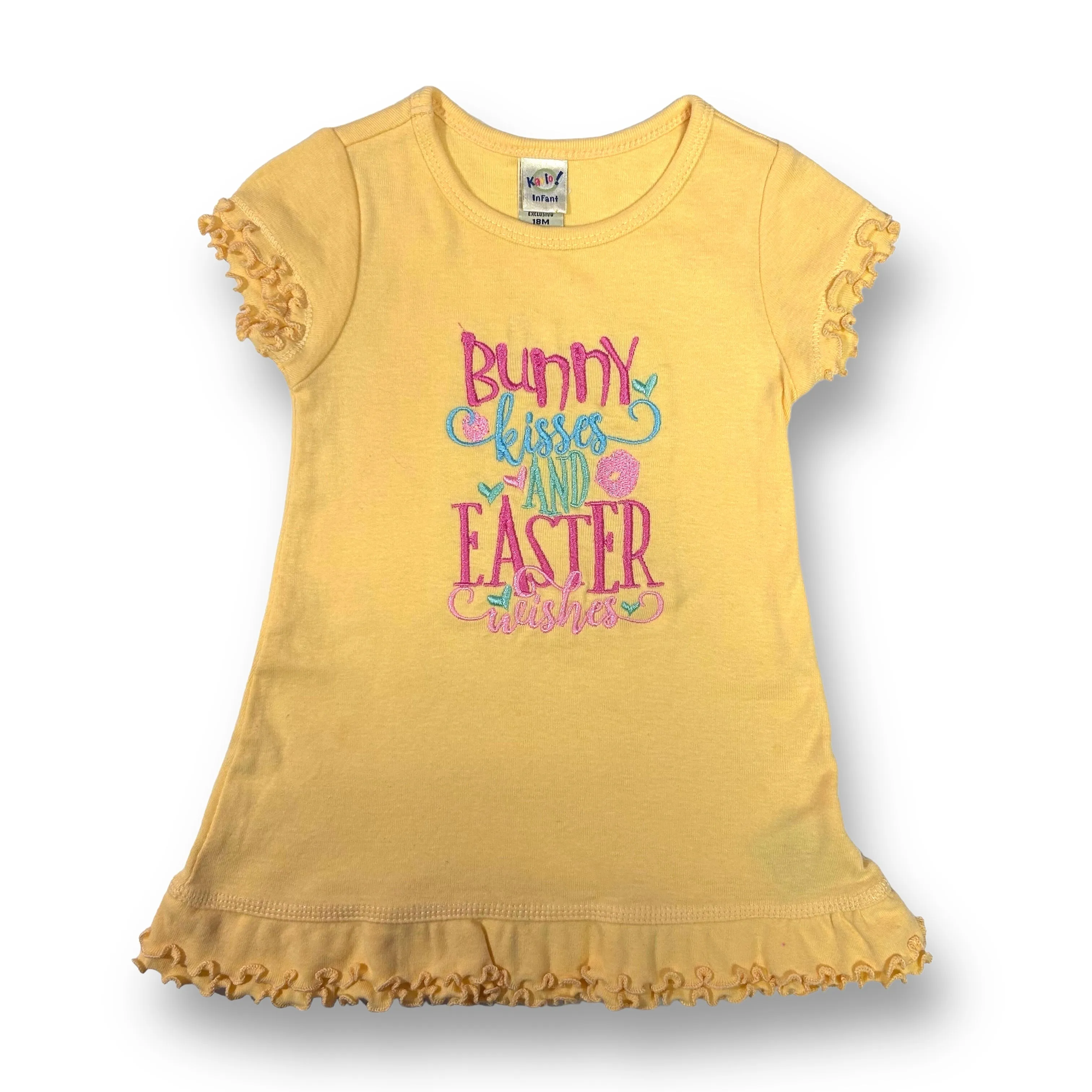 Girls Size 18 Months Easter Dress Yellow Embroidered Bunny Kisses