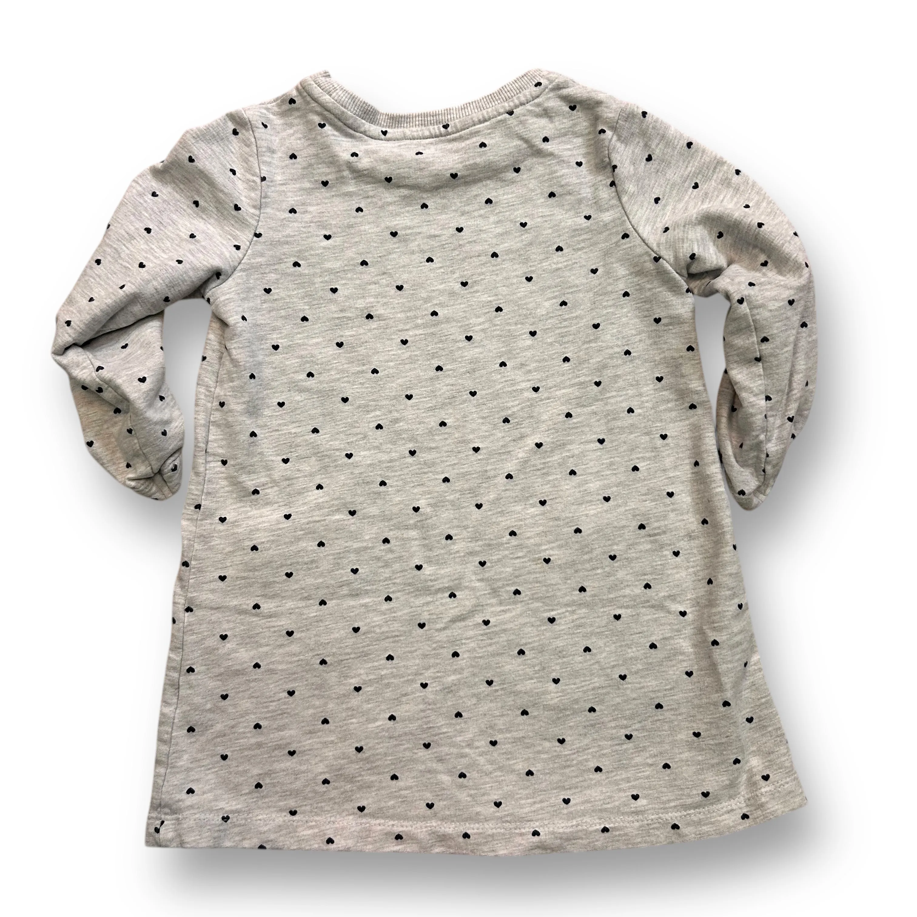 Girls Size 2/3 Gray Heart Print Bow Accent Pockets Comfy Dress