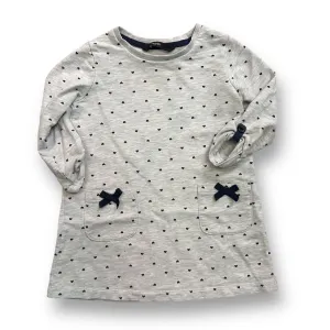 Girls Size 2/3 Gray Heart Print Bow Accent Pockets Comfy Dress