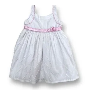 Girls Size 3 Fancy White Sleeveless Dress with Pink Ribbon Accent